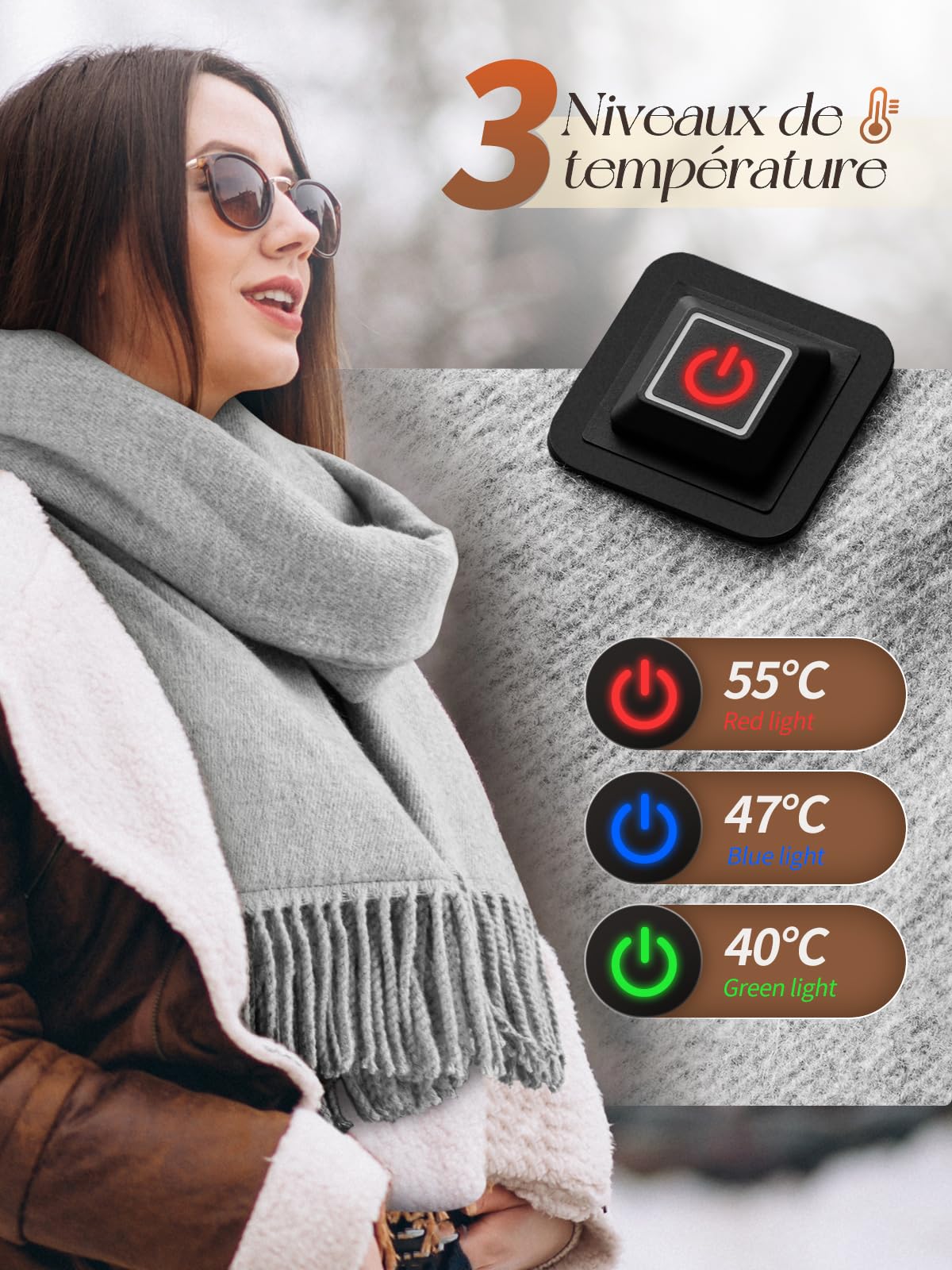 eventek Winter Selbst Heizung mit Batterie Solid Farbe Schal weiche Quaste Männer Frauen lange Schal mit Batterie (grau)