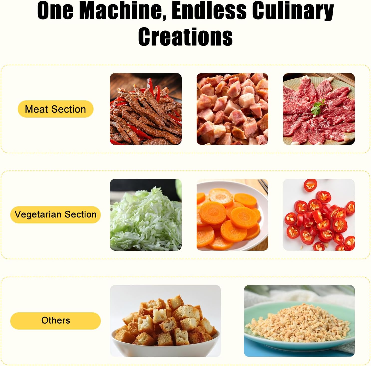 Electric Meat Cutter Machine, 850W 7mm Jerky Slicer Machine 330lb/h Meat Cuber Machine Electric Meat Cutter for Slices Strips Cubes Minced Meat