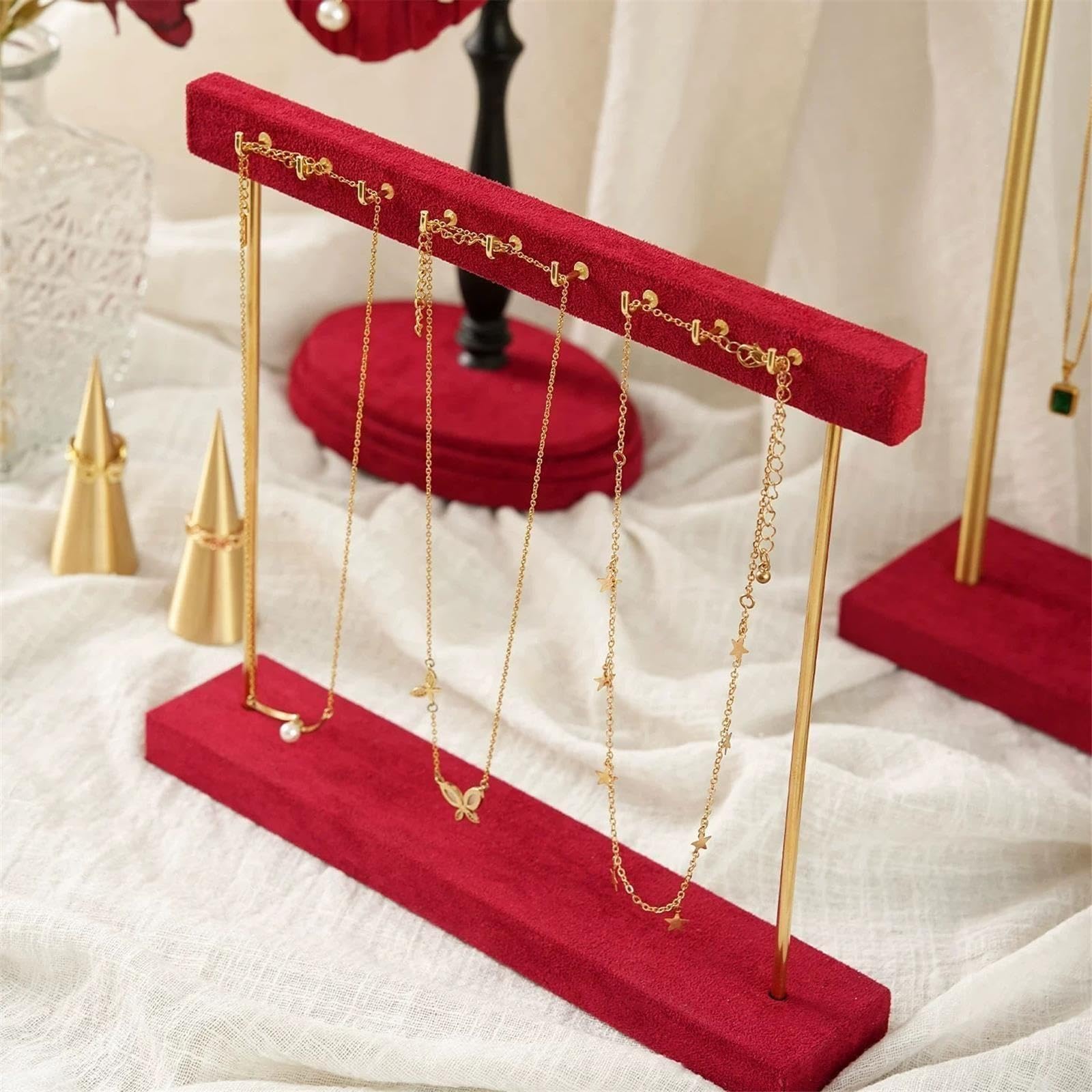Schmuckaufbewahrung 11-teiliges Schmuckständer-Set aus rotem Samt Schmuckhalter