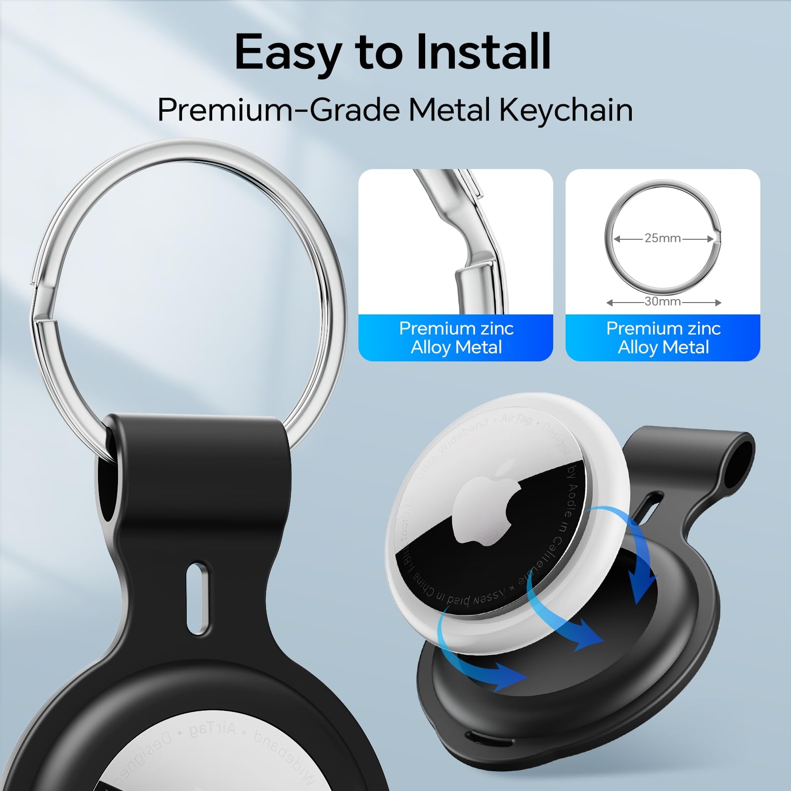 4 Pack Case Compatible with Apple AirTags Holder Keychain Shockproof Silicone for Air Tags Keys Luggage Pets Backpack Secure Fit Anti Loss Durable Metal Key Rings Protective Cover Tracker Accessories — view 5