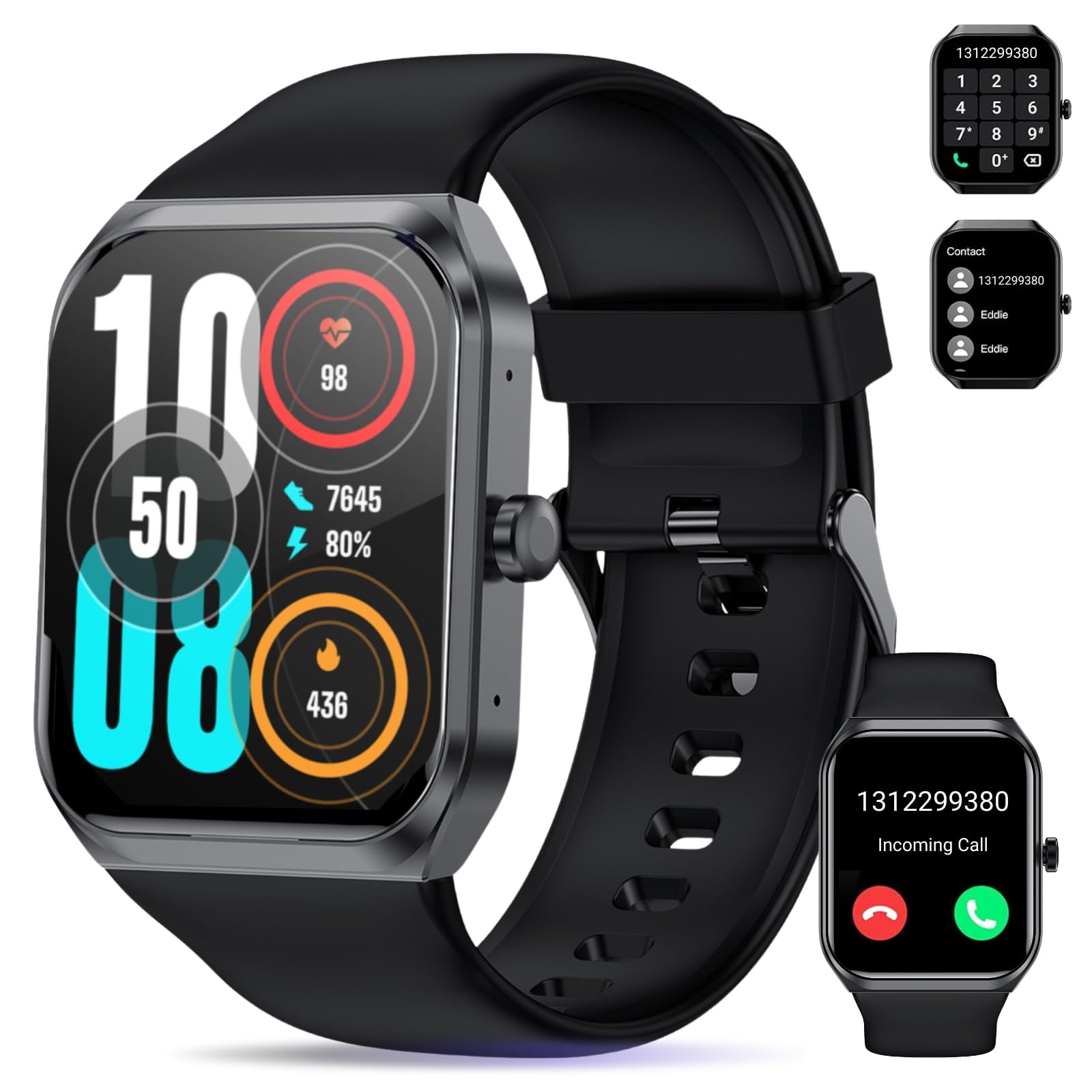 HOAIYO Smart Watch for Men Women 1.95" Touchscreen Heart Rate Blood Oxygen and Sleep Monitoring, 115 Sports Modes, Waterproof