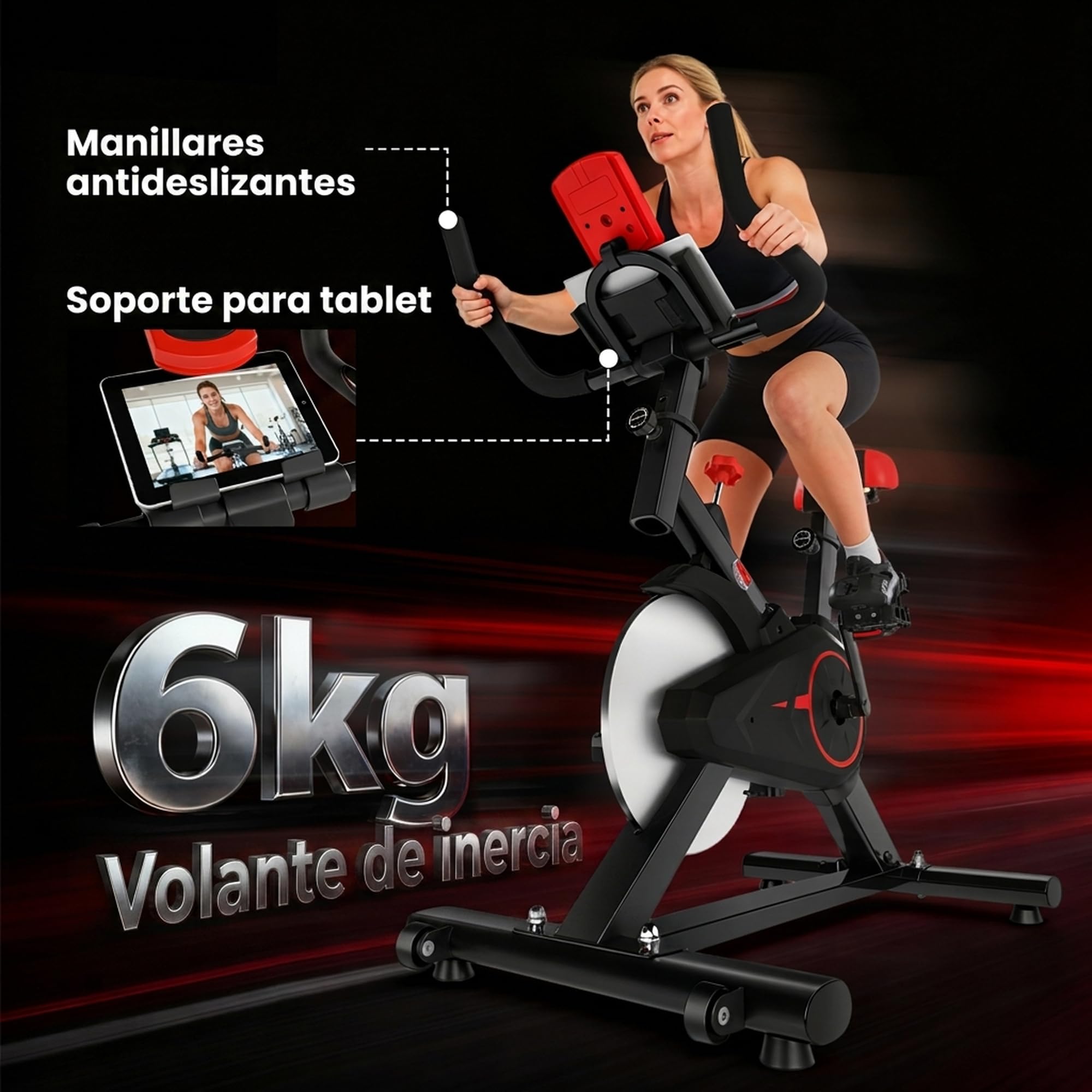 HOMCOM Bicicleta Estática Ciclo Indoor con Pantalla LCD Negro y Rojo