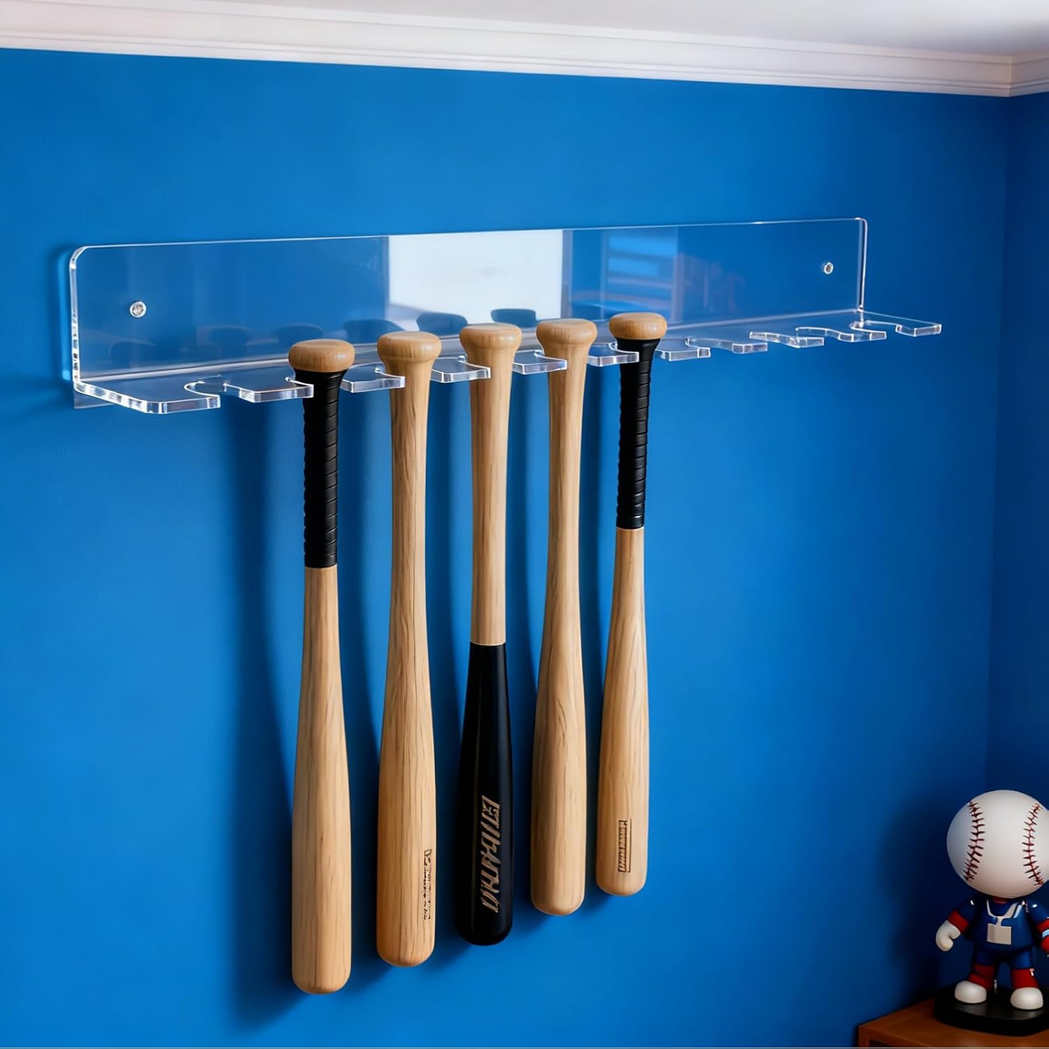 Clear Acrylic Baseball Bat Display Rack,Softball Bat Hanger Holder,Vertical Mini Baseball Wall Mount, 10 Items Hanging Rack Organizer for Horizontal Rack, Baseball Bat Bracket