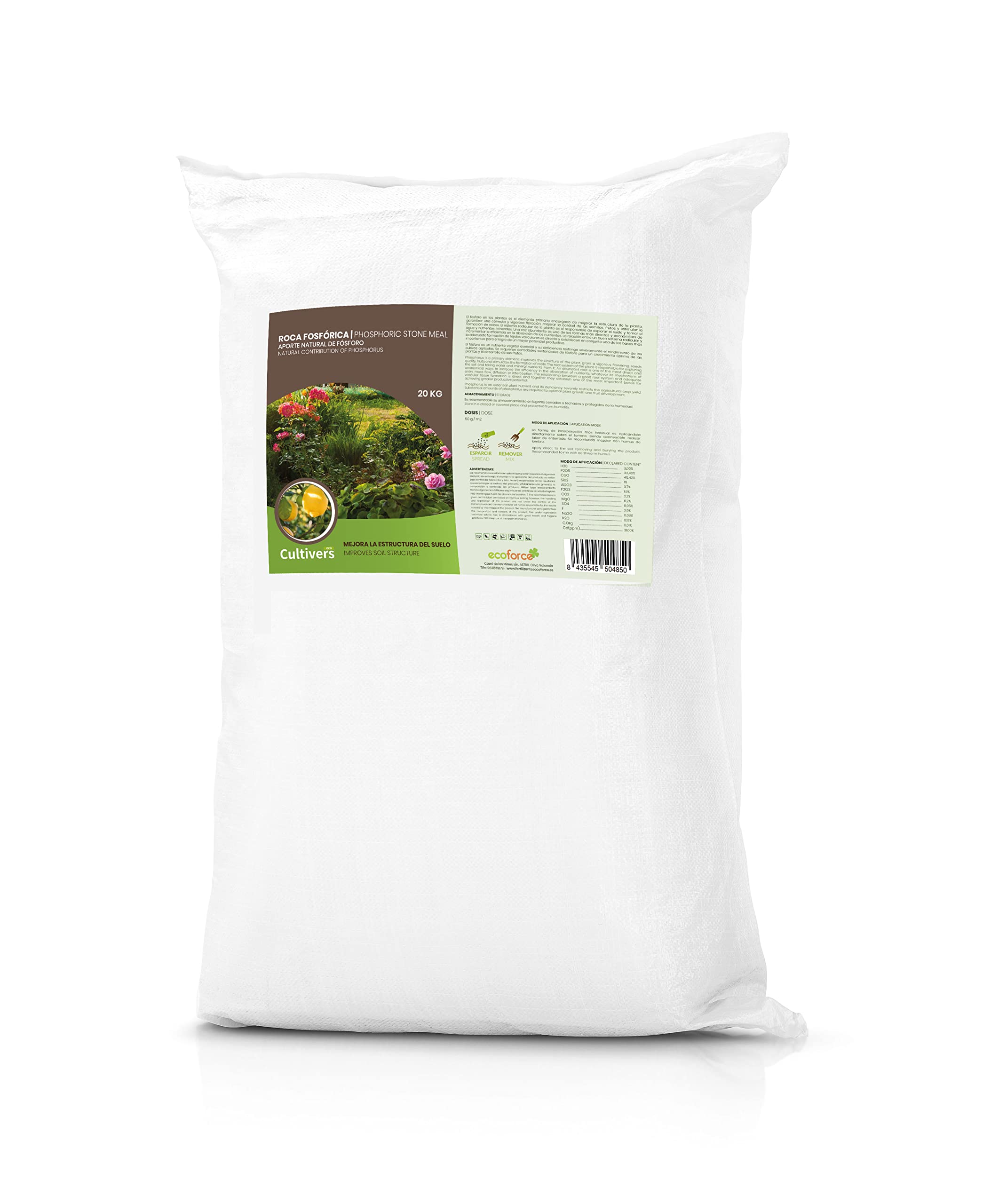 CULTIVERS Roche phosphatée 20 kg – Apport naturel en phosphore, calcium et fer – 100% écologique – Préparation du sol avant et pendant la culture