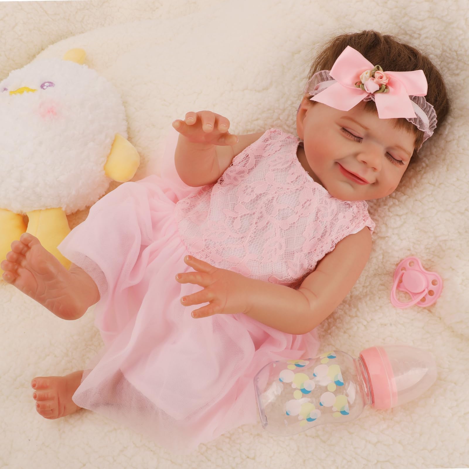 Jirachi Reborn Baby Dolls, Realistic Baby Girl, Real Life Newborn Baby Doll Silicone Full Body with Toy Accessories Gift Set for Kids Age 3+