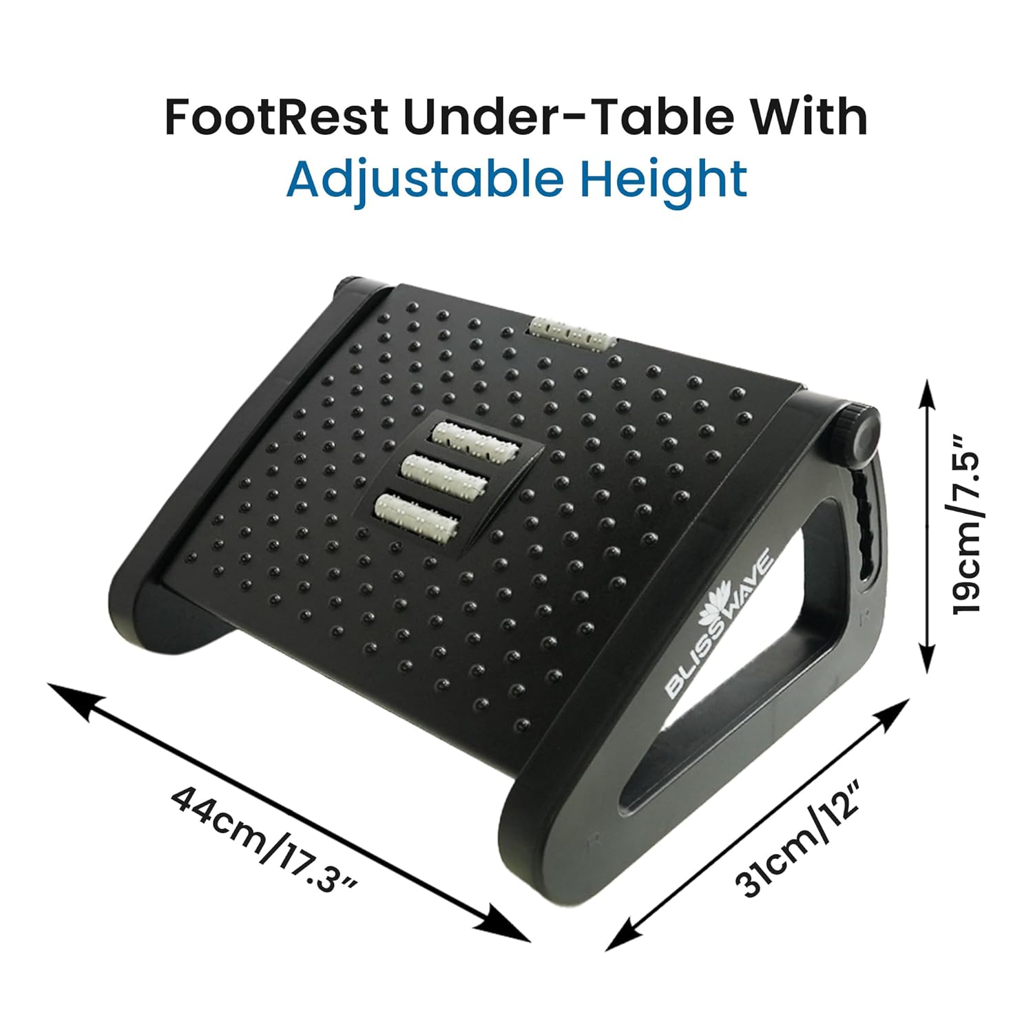 BLISSWAVE Adjustable Foot Rest for Office Chair with Acupressure Points and Roller | Ergonomic Footrest for Office Desk with 6 Heights | Foot Rest Under Table | Foot Stool for Home, Office Table, and Sofa (Blisswave, Unbreakable, Non-Slip Legs)