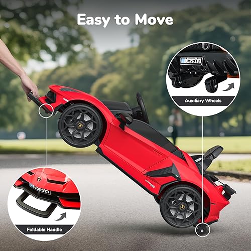 Miniatura 5 de TEOAYEAH Lamborghini Aventador SVJ - Vehículos eléctricos de 12 V con licencia de 12 V, batería de 12 V7 Ah Roadster con control parental,