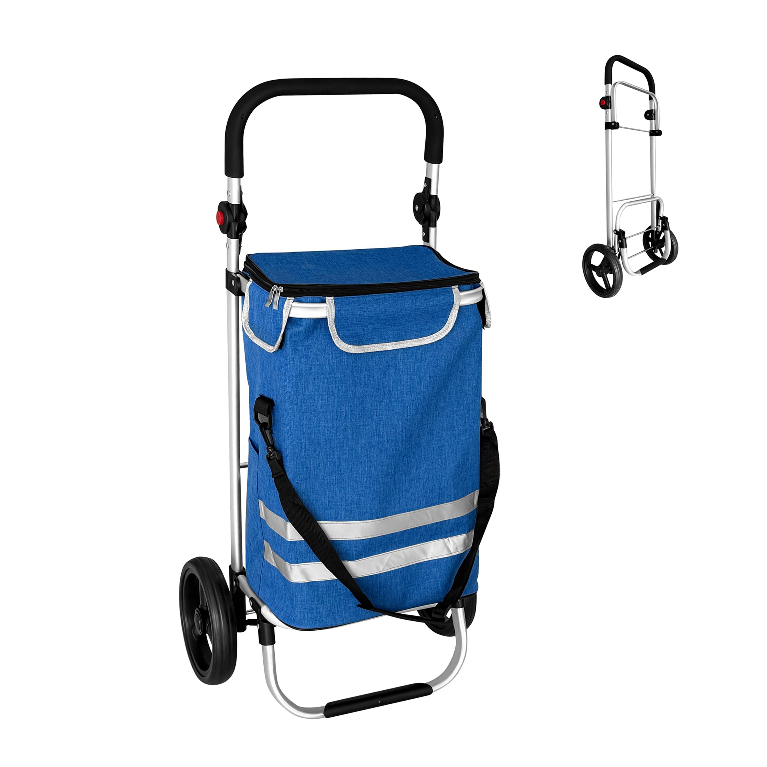 Carrello della Spesa Relaxdays, 2 Ruote Grandi, Tasca Termica, Borsa Rimovibile, 45 l, Fino a 35 kg, Pieghevole, Blu