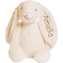 Personalized Super Soft Plush Bunny - Stuffed Animal Toy for Kids - Custom Gift with Embroidered Name on Ear for Easter, (Cream, Medium)