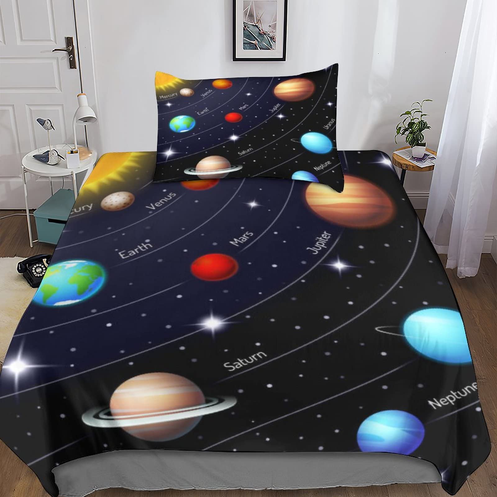 Parure de lit 3D Space enfant avec couette souple respirante fermeture éclair