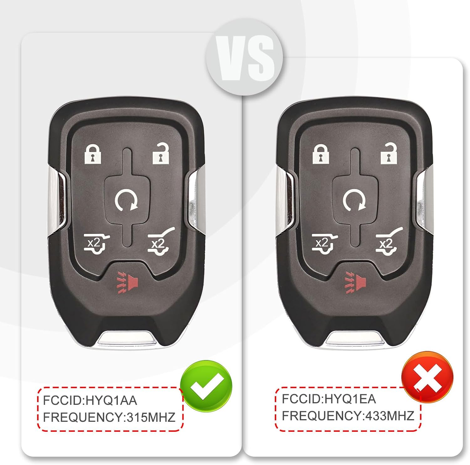 Replacement Car Key Self Progrmmable Smart Keyless Entry Remote Control Compatible with 2015-2020 GMC Yukon XL Denali Chevy Suburban Tahoe HYQ1AA (2pcs self programming/HYQ1AA)