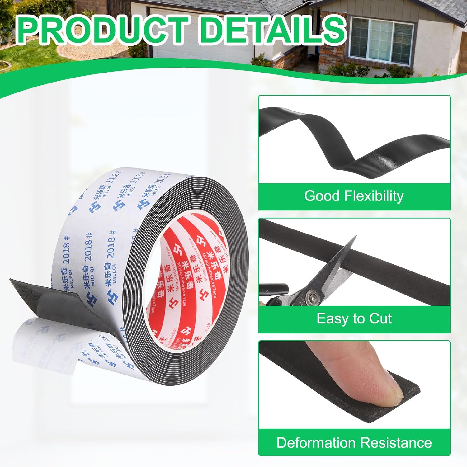PATIKIL 3Roll Sponge Rubber Foam Tape, 1 31/32" W x 1/32" t x 16.4ft l Self-Adhesive Foam Insulation Tape Weather Stripping for Window Door Soundproofing Weatherstrip AC Seal Strip, Black