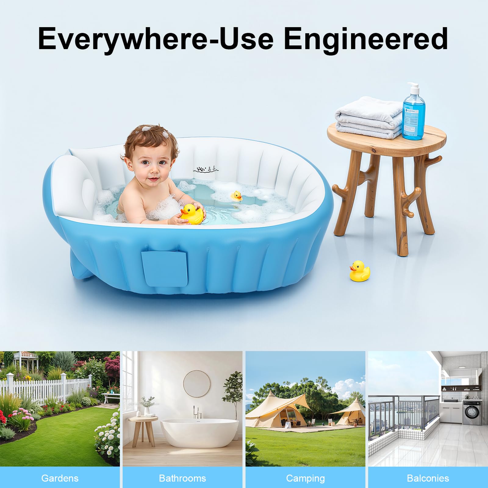 Vasca da bagno gonfiabile per bambini, portatile da viaggio per neonato, vasca da bagno per bambini con pompa ad aria, pieghevole antiscivolo bacino doccia mini aria piscina per neonati piscina per