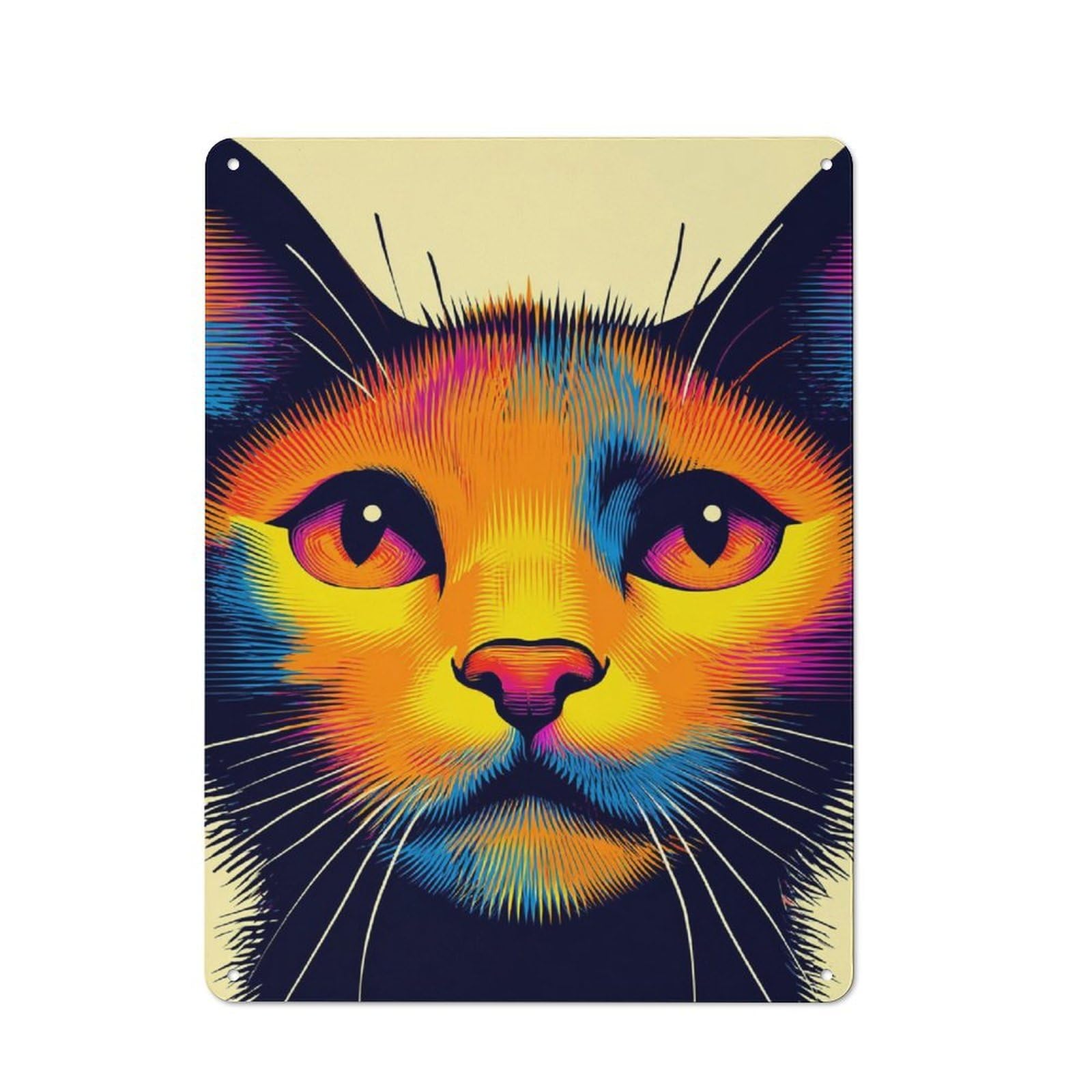 Junmoney Vibrant Cat Portrait Artwork -1 Metal Wall Sign 40X30cm Featuring For Bar Or Restaurant, For Bar Decor Enthusiasts