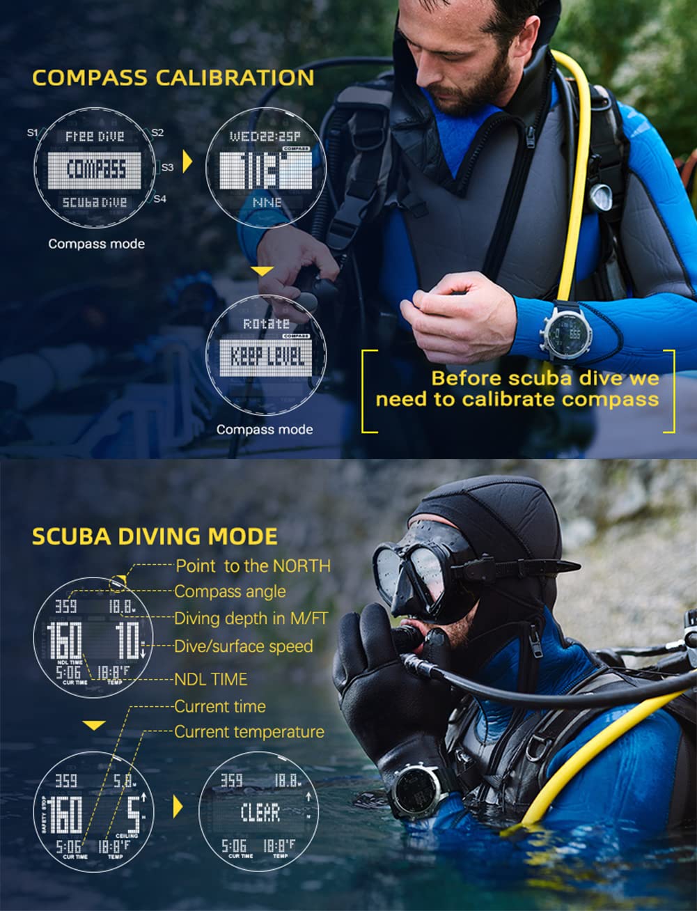 Dive zegarek komputerowy 100 m wodoodporny sporty na świeżym powietrzu cyfrowe zegarki dla mężczyzn nurkowanie zegarek na rękę z kompasem wysokość ciśnienie powietrza pomiar temperatury wody dziennik nurkowy, Srebrny