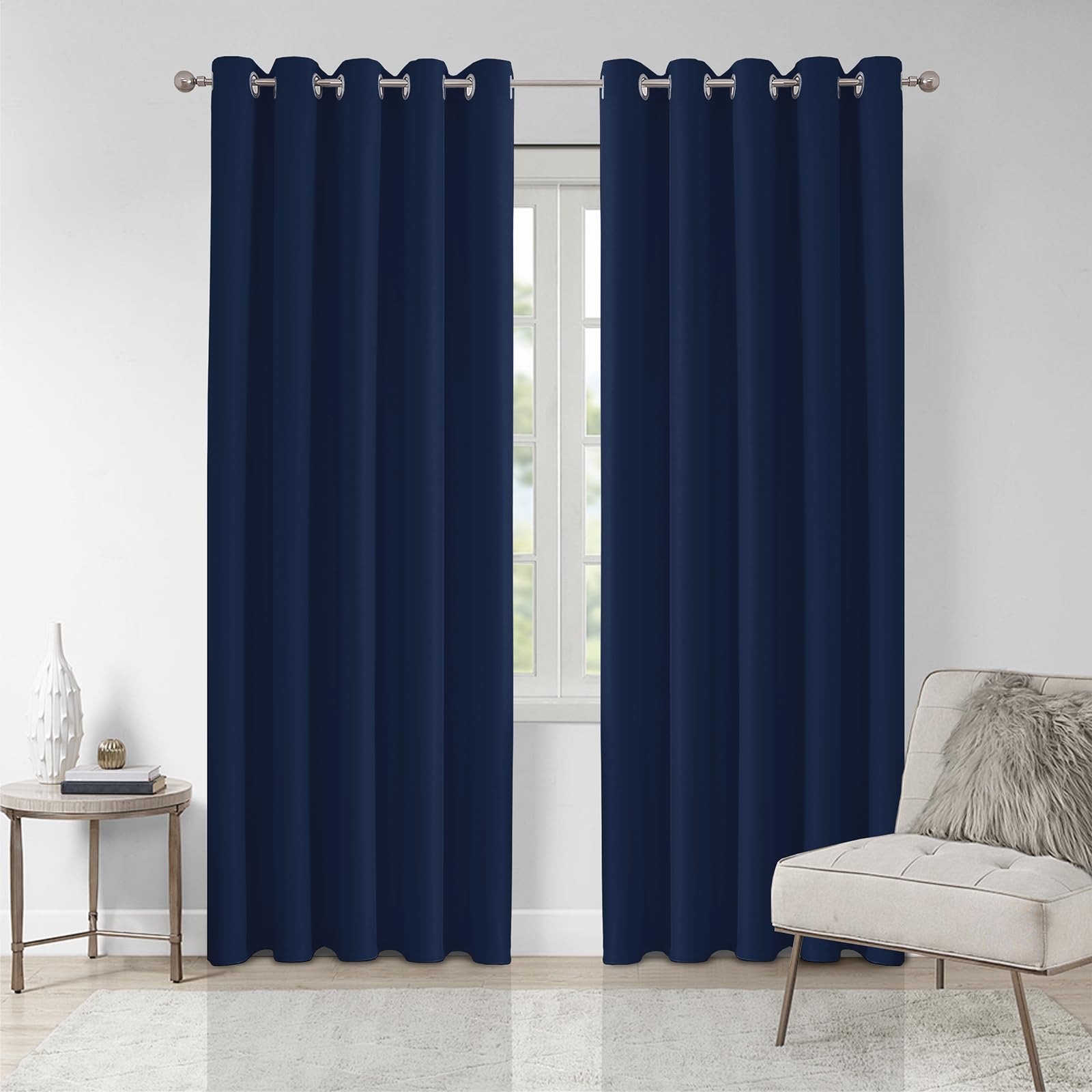 VEHEDE Navy Blue Blackout Curtains for Bedroom Soft 72 Inch Drop Thermal Rings Top Drapes Energy Saving Window Treatment Noise Reduction Wide Curtain, W66 x L72 Inch, 2 Panels — image 1