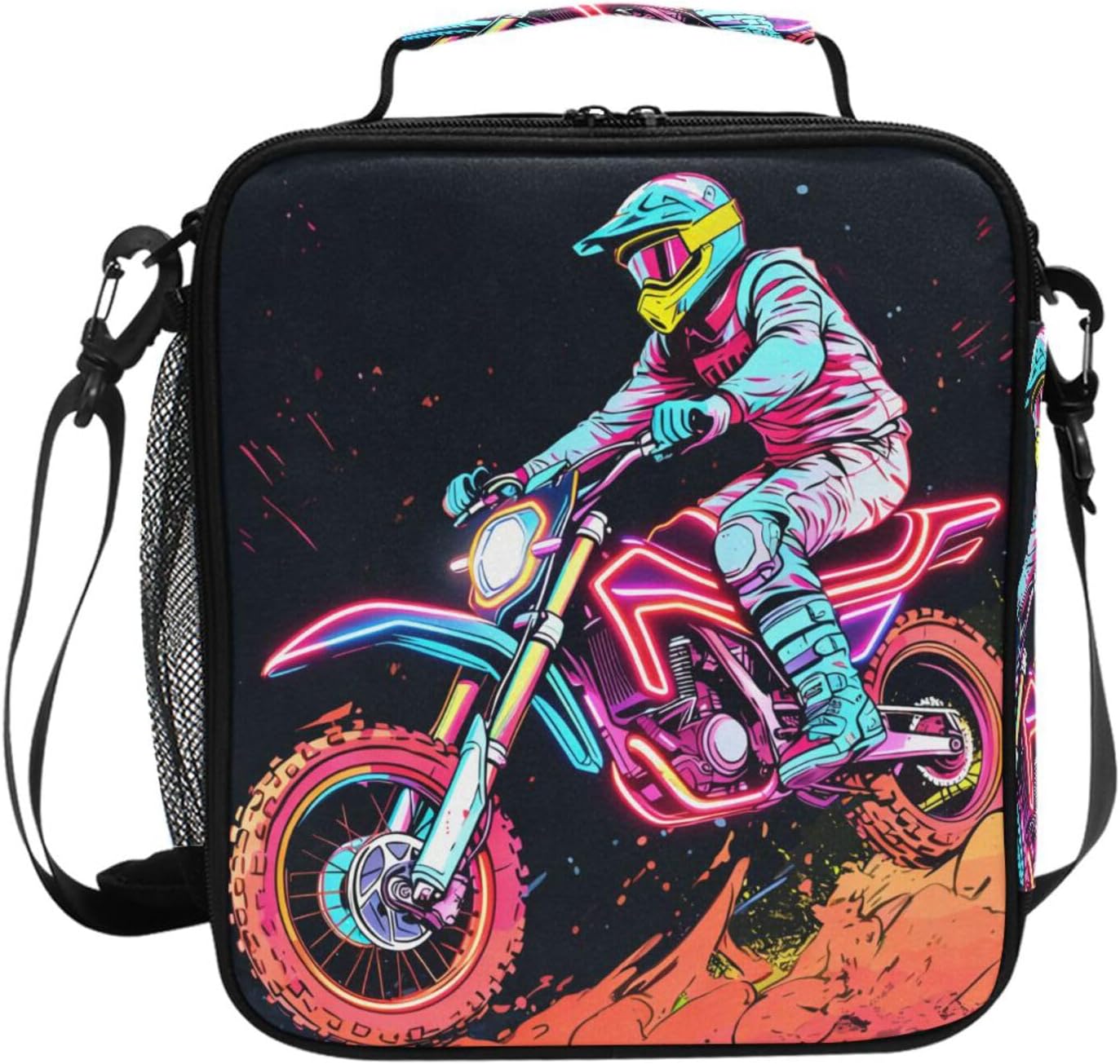 Lunch Box Motocross Motorcycle Race Prep Kids Cooler Insulated Lunch Bag Tote Freezable Shoulder Strap Waterproof Picnic Meal for School Office