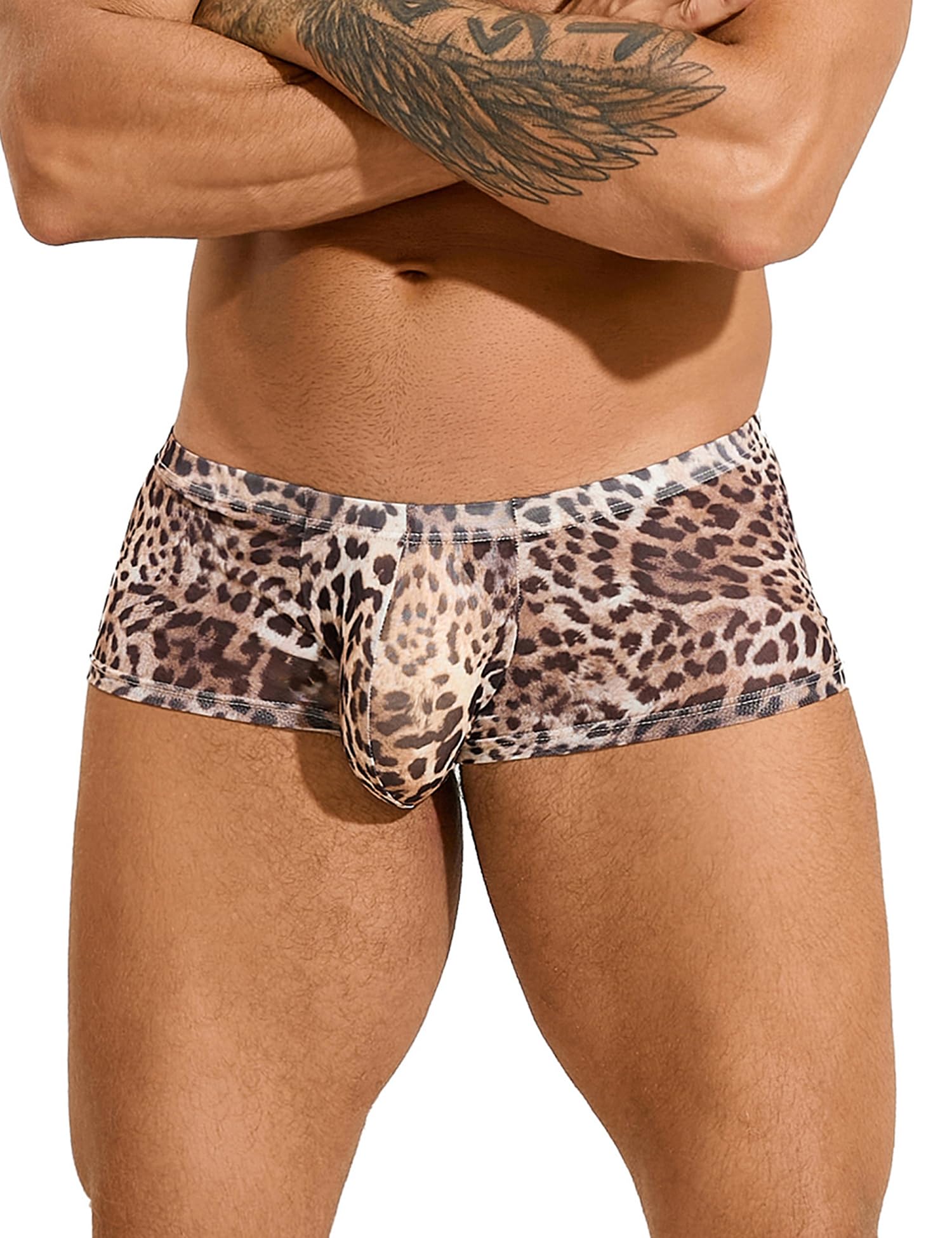 ohyeahlady Taglie Forti Boxer Uomo Leopardato Elastica Perizoma Morbido Vita Bassa Mutande Simpatiche Elasticizzate più Traspiranti Brief Intimo Curvy Lingerie Mankini Tanga Divertenti