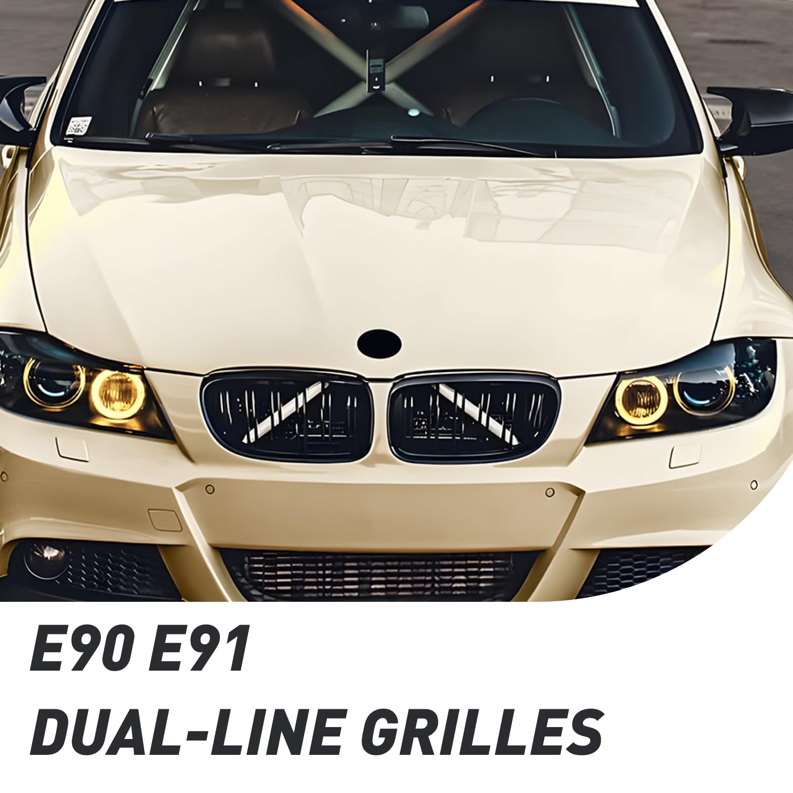 E90 E91 Rejilla Parrilla Delantera Frontal Abs Negro Brillante Doble Barra Para E90 E91 2009-2011 2009 2010 2011, Rejilla Radiador Parachoques