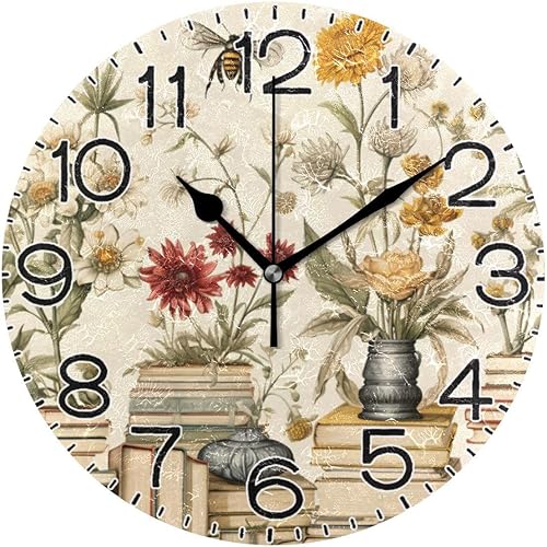 Miniatura 22 de Cactus in Desert3 - Reloj de pared con pilas, sin tictac, silencioso, de cuarzo, analógico, rústico, estilo rural, redondo, decoración retro para el