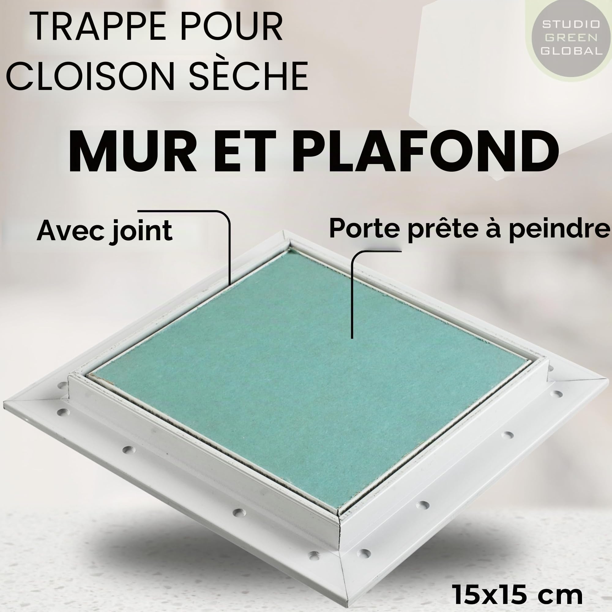 Trappe de visite 15x15cm avec joint en feutre - Invisible, prête à peindre | Pour cloisons sèches 12,5mm | 150x150mm Cadre en aluminium trappe de maintenance | Ouverture adaptée aux pièces humides