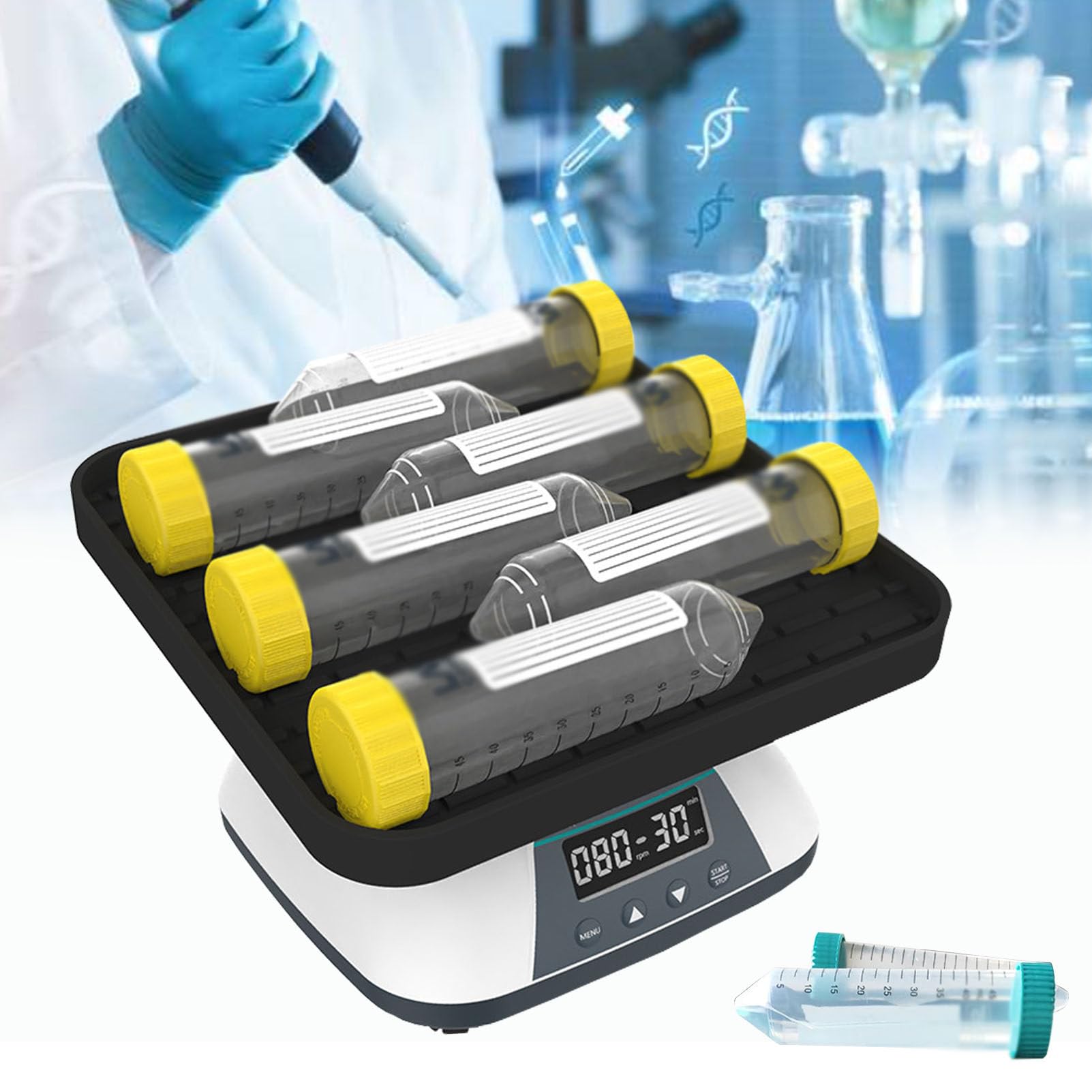 Hydravex Lab Orbital Shaker Mixer, 360° Digital Display 10° Tilting Rotator Shaker, Adjustable Speed 10-80 RPM Orbital Oscillator with Timed Modes, LED Display Speed and Time for Labs Classrooms