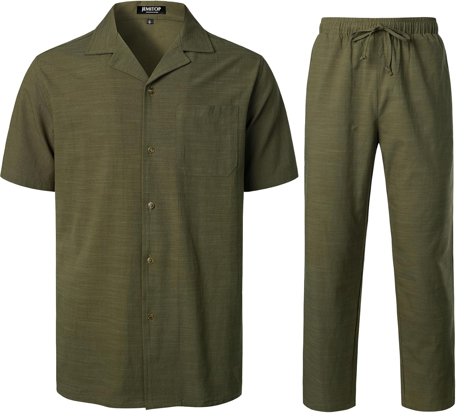 JEMITOP Men's 2 Piece Outfits Summer Relaxed Fit Walking Suit Casual Cuban Guayabera Shirt and Pants Set Beach Vacation - Image 2