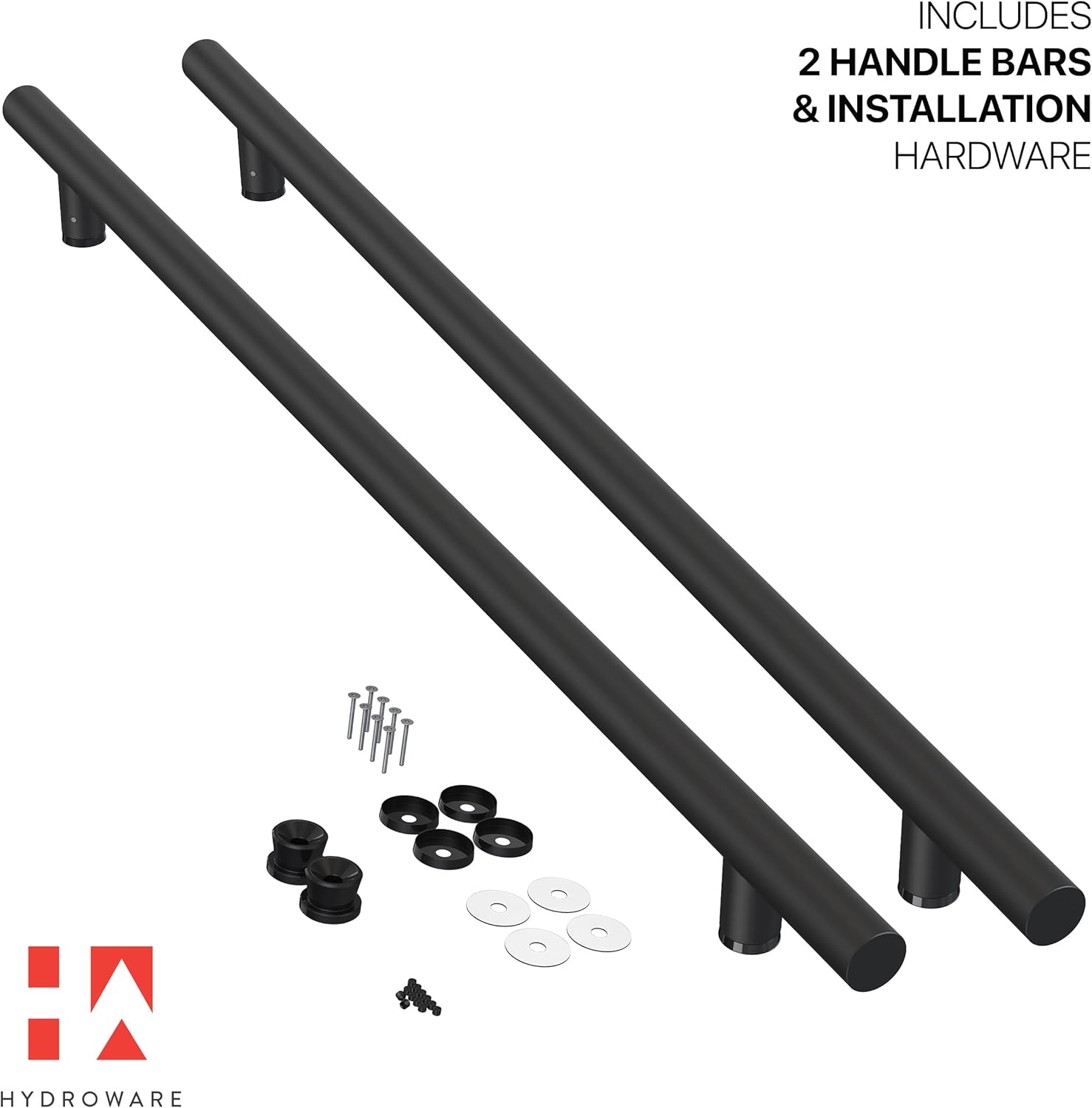 Modern Contemporary Long Stainless Steel Push Pull Door Handle for Home Entrance Glass Shower Wooden Barn & Office Store Shop Doors - Elite Model - Round (Black, 36 Inch)