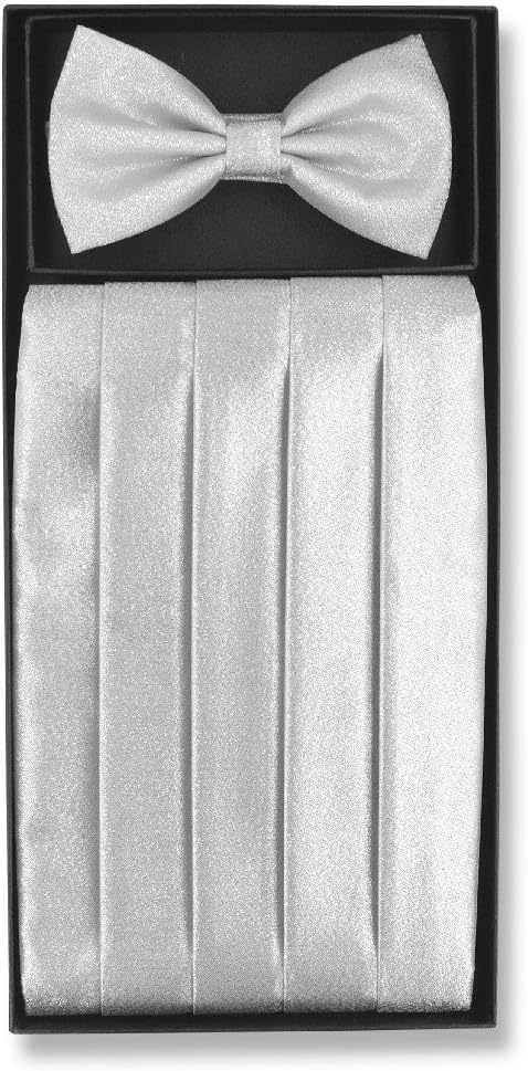 Cumberbund & BowTie SILVER GREY METALLIC Design Men's Gray Cummerbund Bow Tie Set