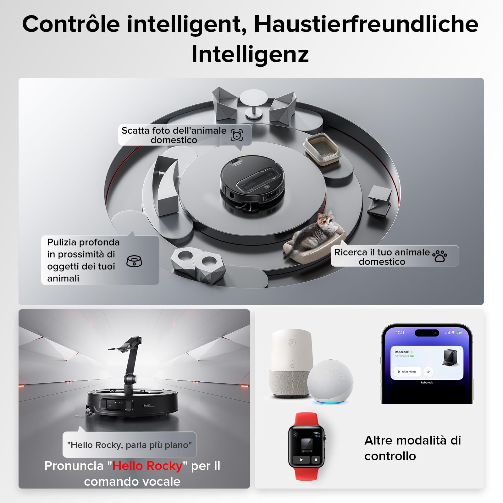 roborock Saros Z70 Robot Aspirapolvere con Braccio Meccanico OmniGrip, 7,98 cm Ultrasottile, 22.000 Pa, Tecnologia FlexiArm Riser, Telaio AdaptiLift, Stazione Multifunzionale 4.0, Hello Rocky, Nero