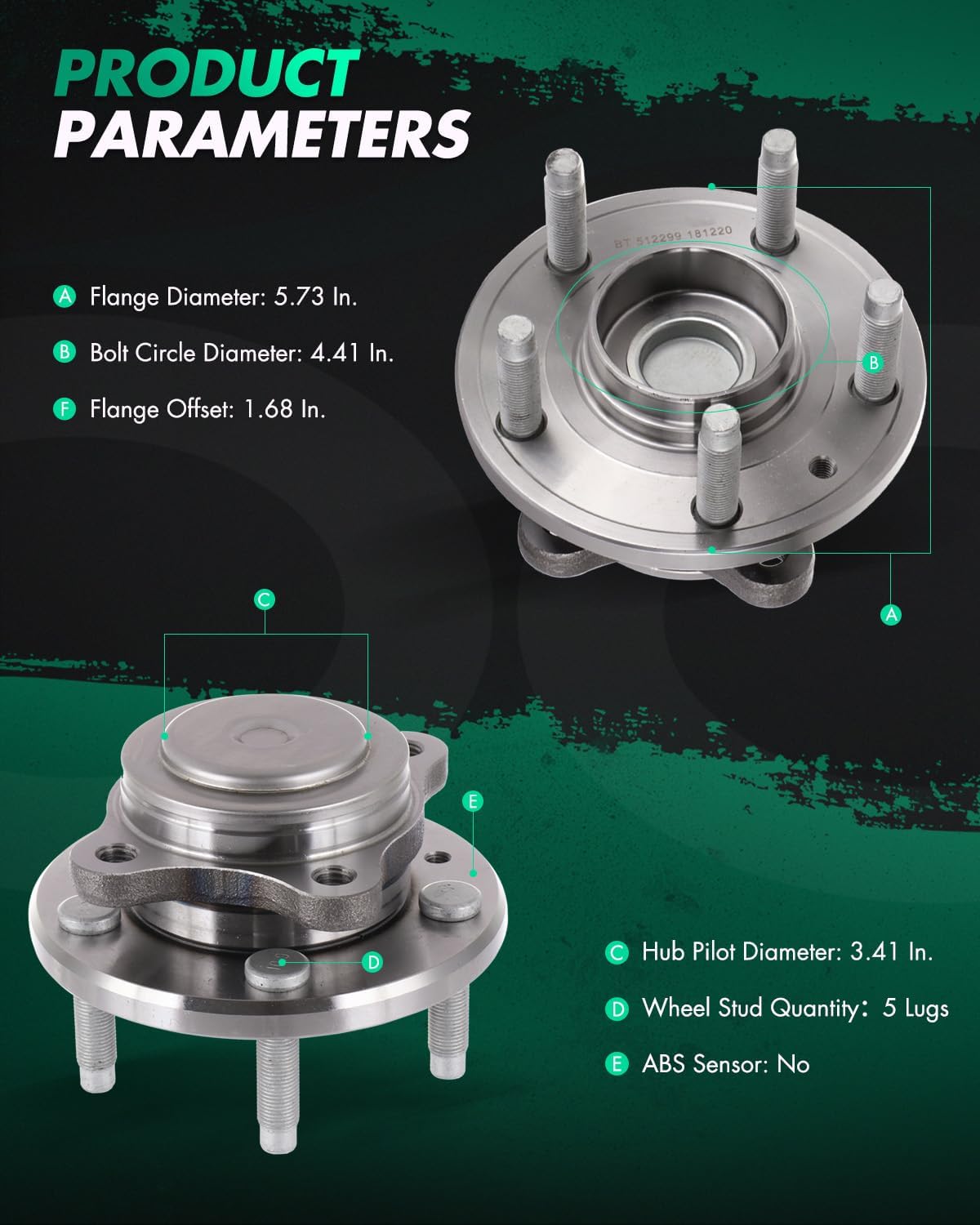 SCITOO 512299 Rear Wheel Hub for 2005-2007 for Ford Five Hundred, Freestyle, 2008-2009 for Ford Taurus, Taurus X, 2005-2007 for Mercury Montego, 2008-2009 for Mercury Sable 2-Pack w/ABS FWD Only
