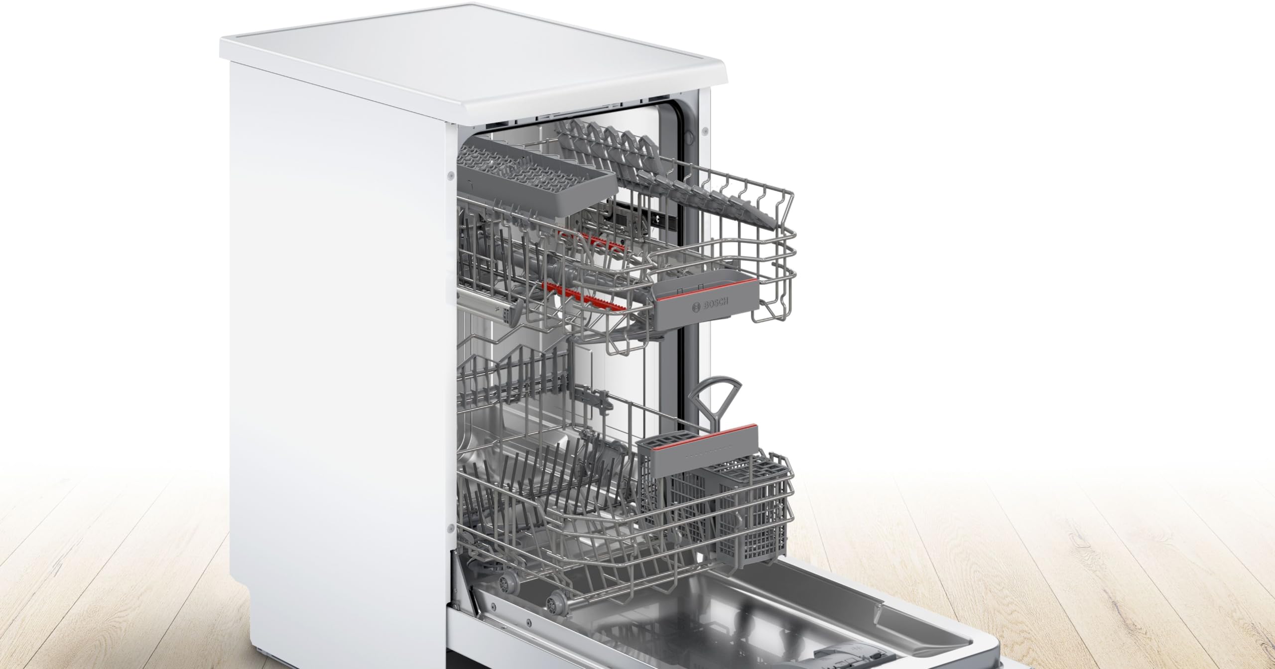 Bosch SPS4HKW49E Serie 4 Freistehender Geschirrspüler 45 cm, Vario Flex Korbsystem, AquaStop, Weiß