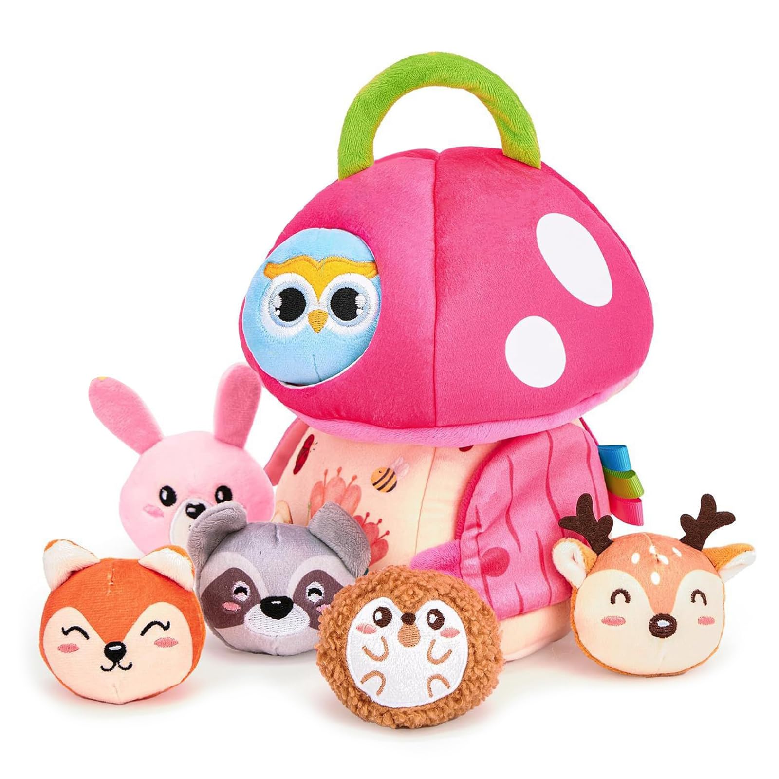 yanwuwa Interactive Plush Sensory Mushroom House Toy for Kids Educational Development with Animal Doll for Toddler Learning Sensory Mushroom House Toy
