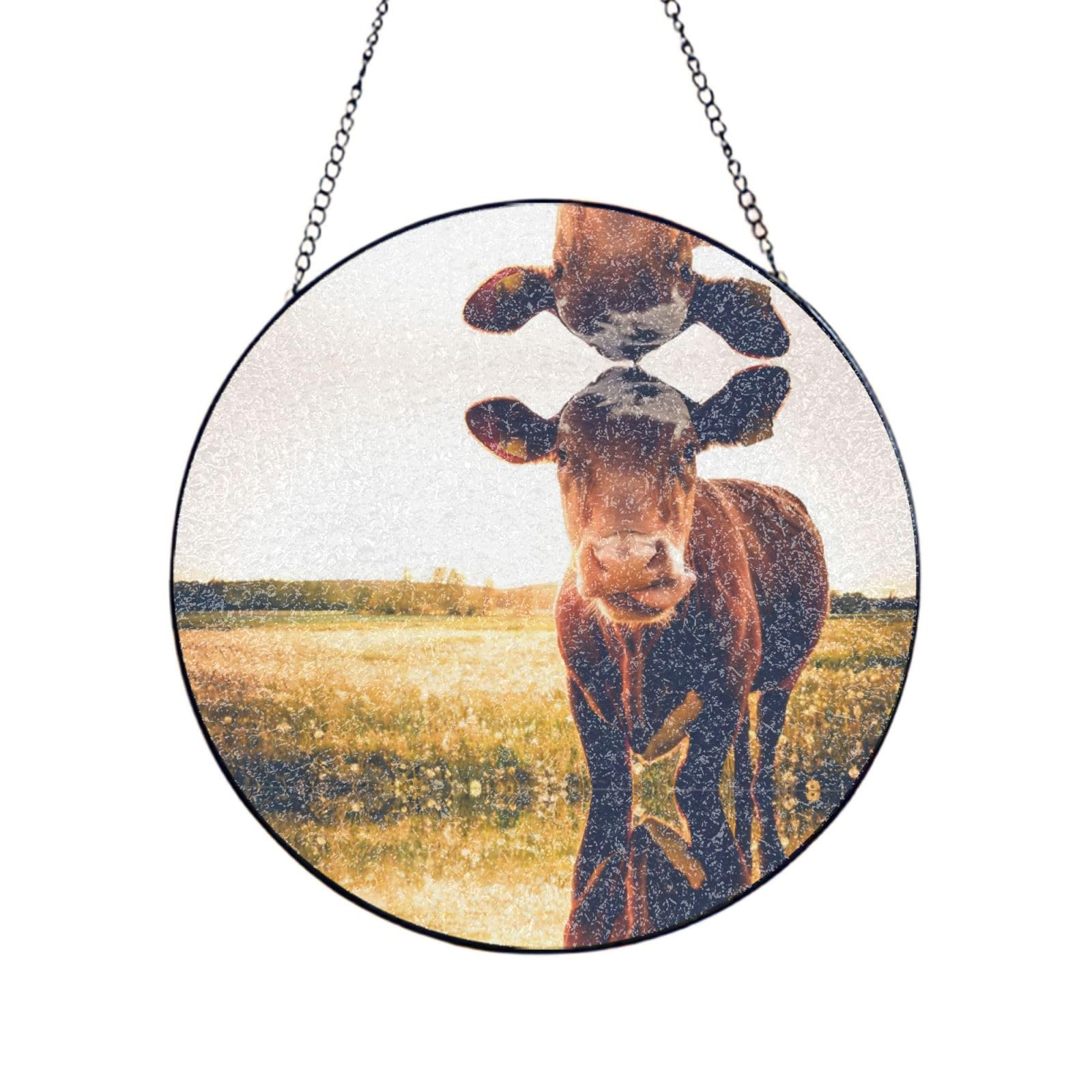 Phayah Animal Cow Print Stained Glass Window Hanging Suncatcher For Door Terrace Garden Home Decor Sun Catcher Birthday Gifts For Lovers Dad Mom 10in（25cm）