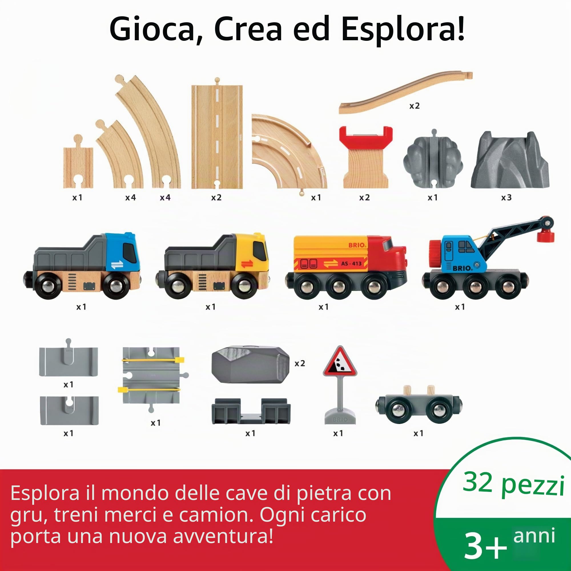 BRIO World - Set Cava Ferrovia e Strada, Set Costruzioni Trenino in Legno, Giocattolo per Bambino e Bambina 3+ Anni