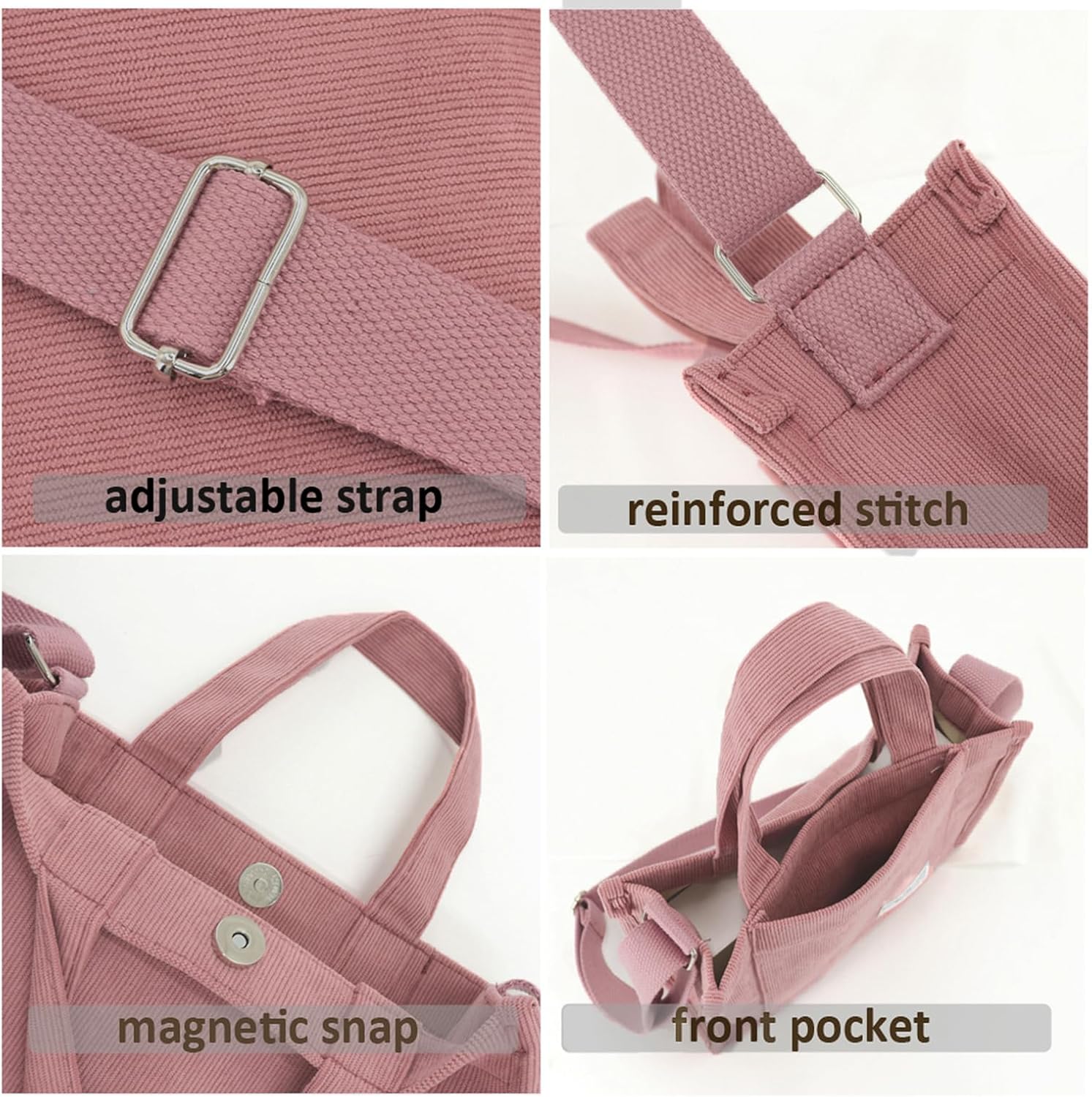 UERRUAM Corduroy Tote Bag for Women Work Crossbody Purse for Everyday,College,Travel,Lightweight Handbag Adjustable Strap - Image 5