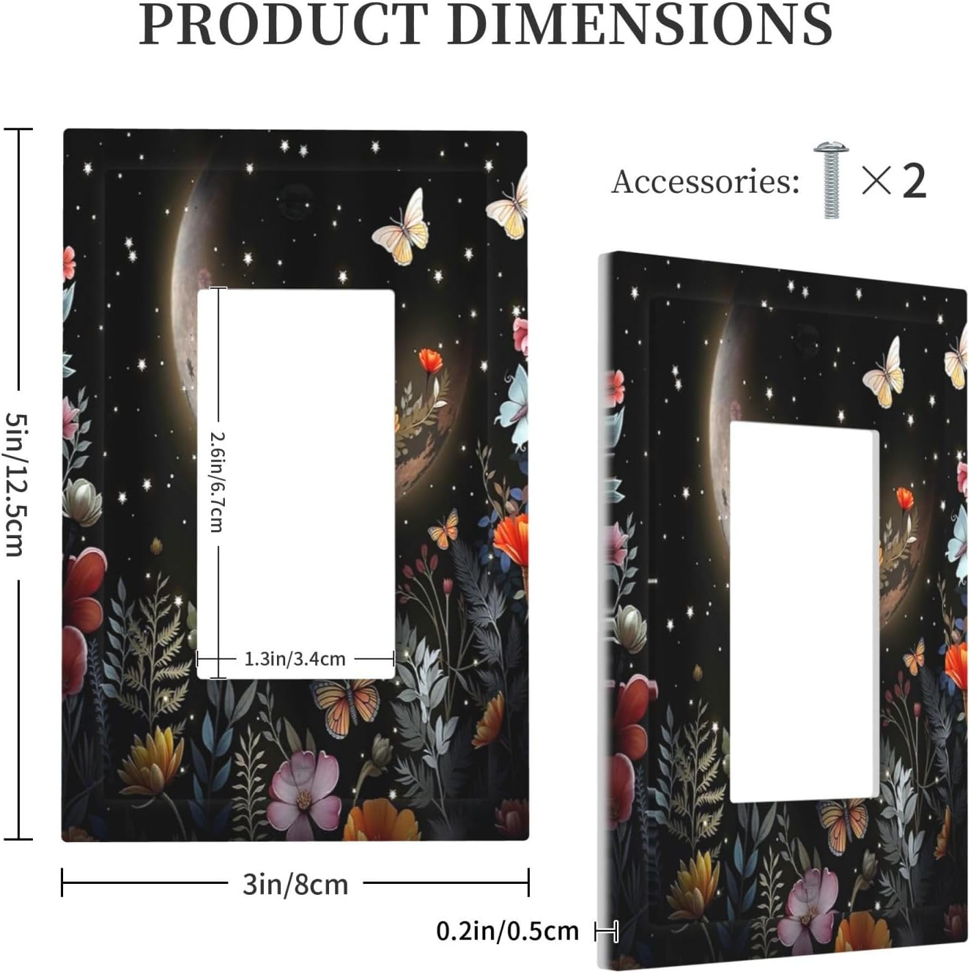 Decorative Outlet Covers Dreamy Moon Colorful Flowers Starry Sky Butterflies 1 Gang Single Rocker Light Switch Cover Plate Wall Plates GFCI Faceplate for Bathroom Kids room Decor image 5