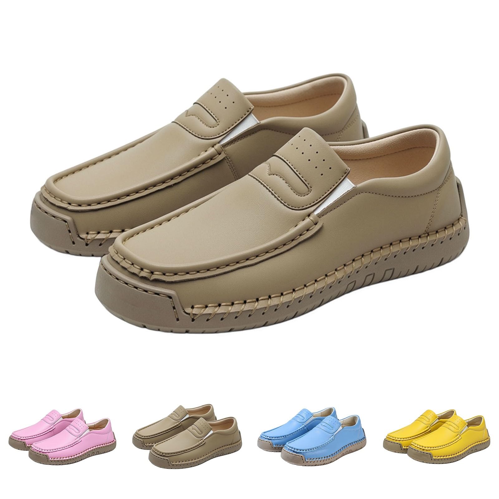Generisch Slipper - Zapatillas de verano para mujer, de piel, planas