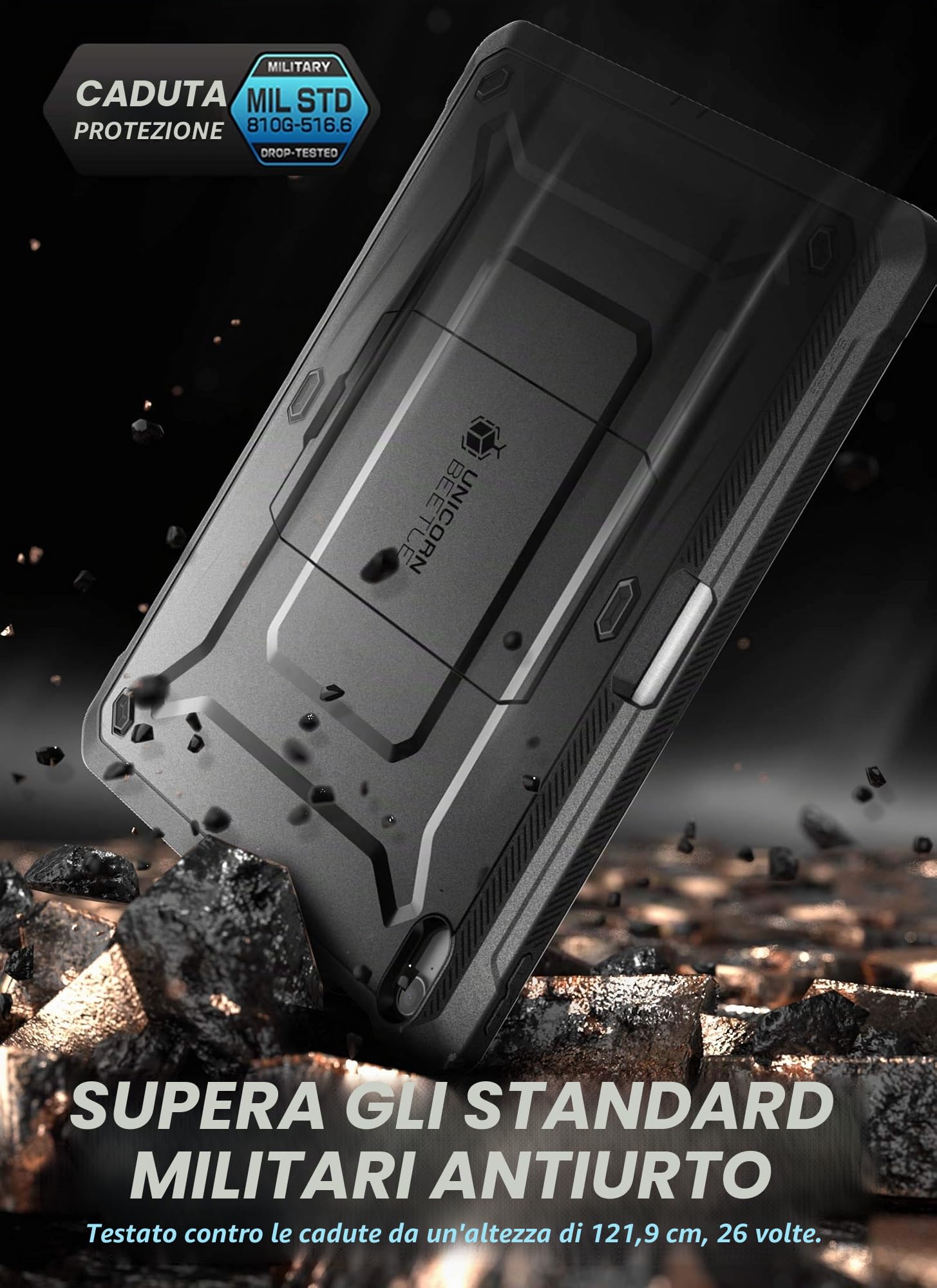 SupCase Custodia per iPad Air 5/4 (2022/2020) da 10,9 pollici, custodia protettiva a 360 gradi [Unicorn Beetle Pro] con supporto per penna e protezione schermo integrata (nero)