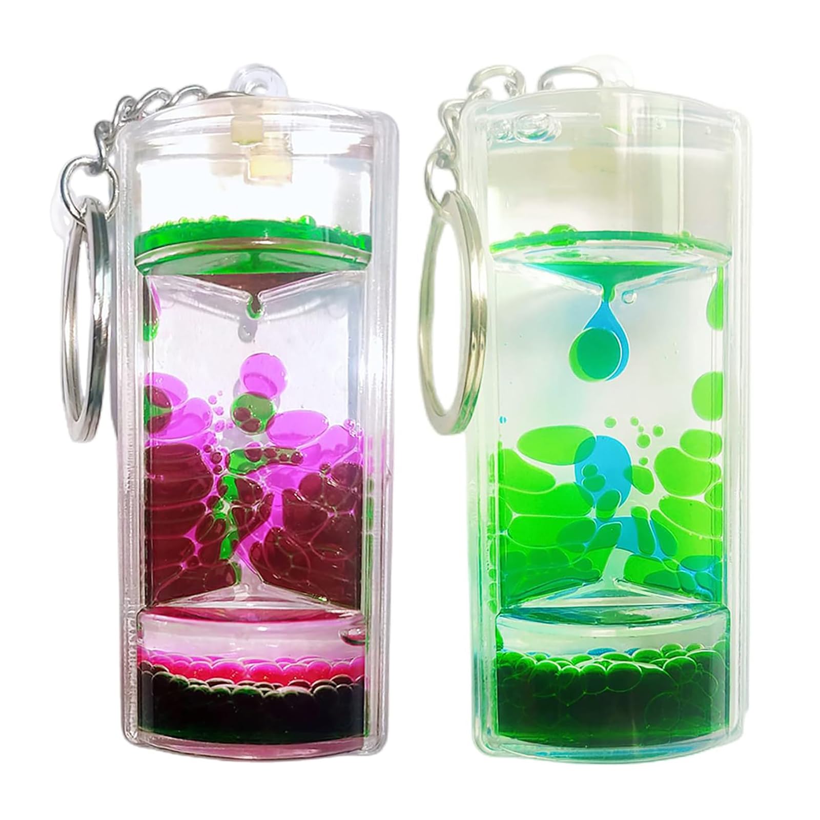 Liquid Motion Timer Keychain Creative Charm Keyrings Sensory Toy Liquid Hourglass Bubble Pendant Keychain Car Key Chain Handbag Decoration Accessories for Kids and Adults (J-2 PCS)