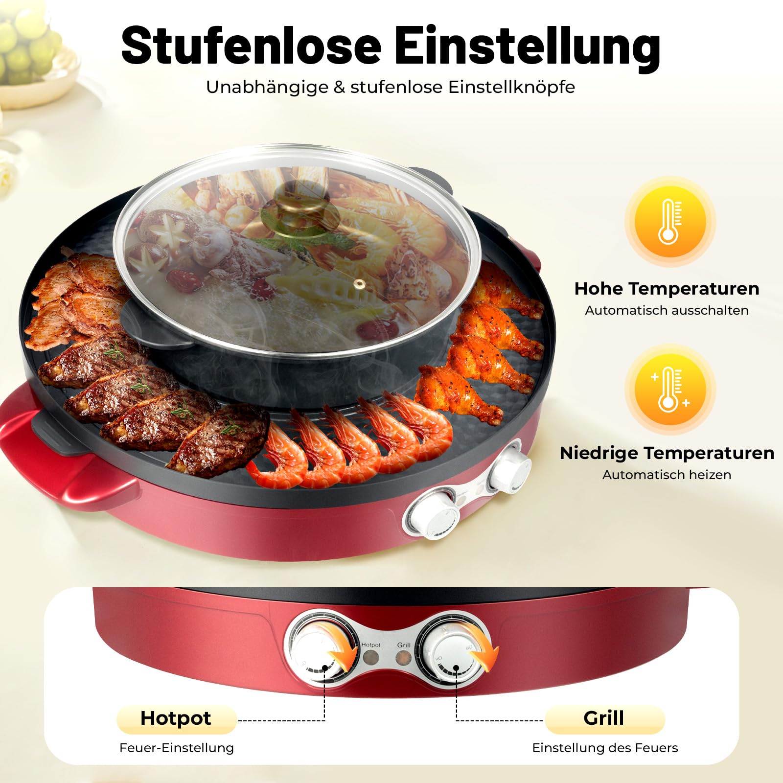 2200W Hot Pot Elektrischer, 2 in 1 Hotpot und Tischgrill für 5-6 Personen Electric Hot Pot Indoor Korean BBQ Grill Thai Barbecue Fondue Raclette für Restaurant, Hotpot-Resta (2200W)