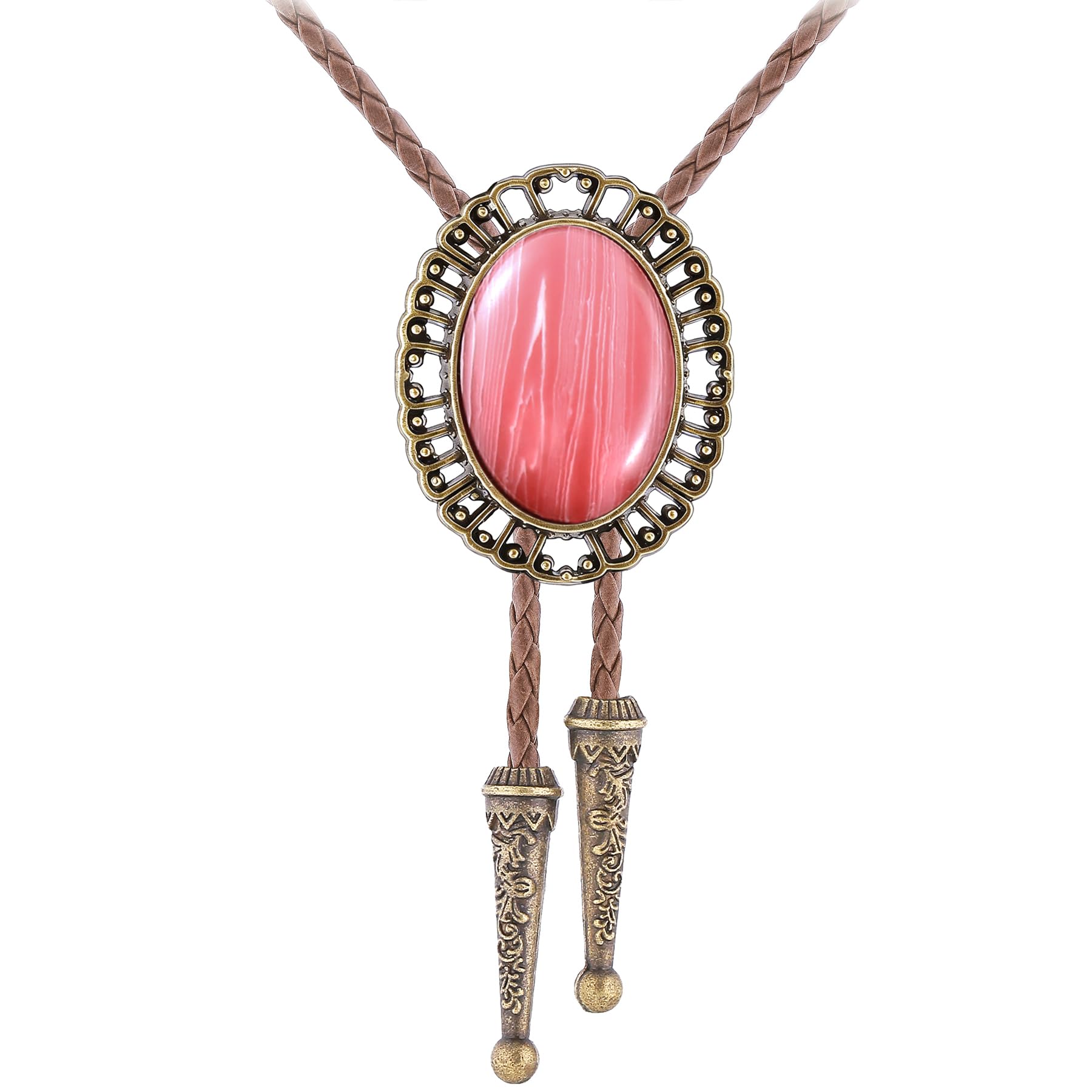 Jeilwiy Bolo Tie for Men Real Stone Westwern Cowboy Ties Silver Bolos Women Leather Necktie Gift for Birthday Christmas