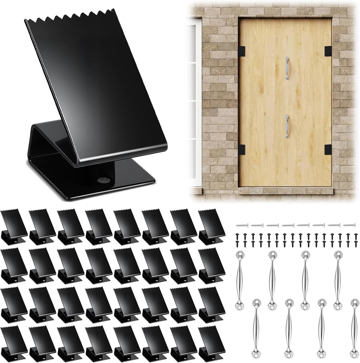 40 Pcs Hurricane Window Board-up Clips Include 32 Window Clips with 8 Handles Screws Universal Hurricane Shutter Hardware Fits 1/2" Plywood for Storm Protection Easy Install and Removal