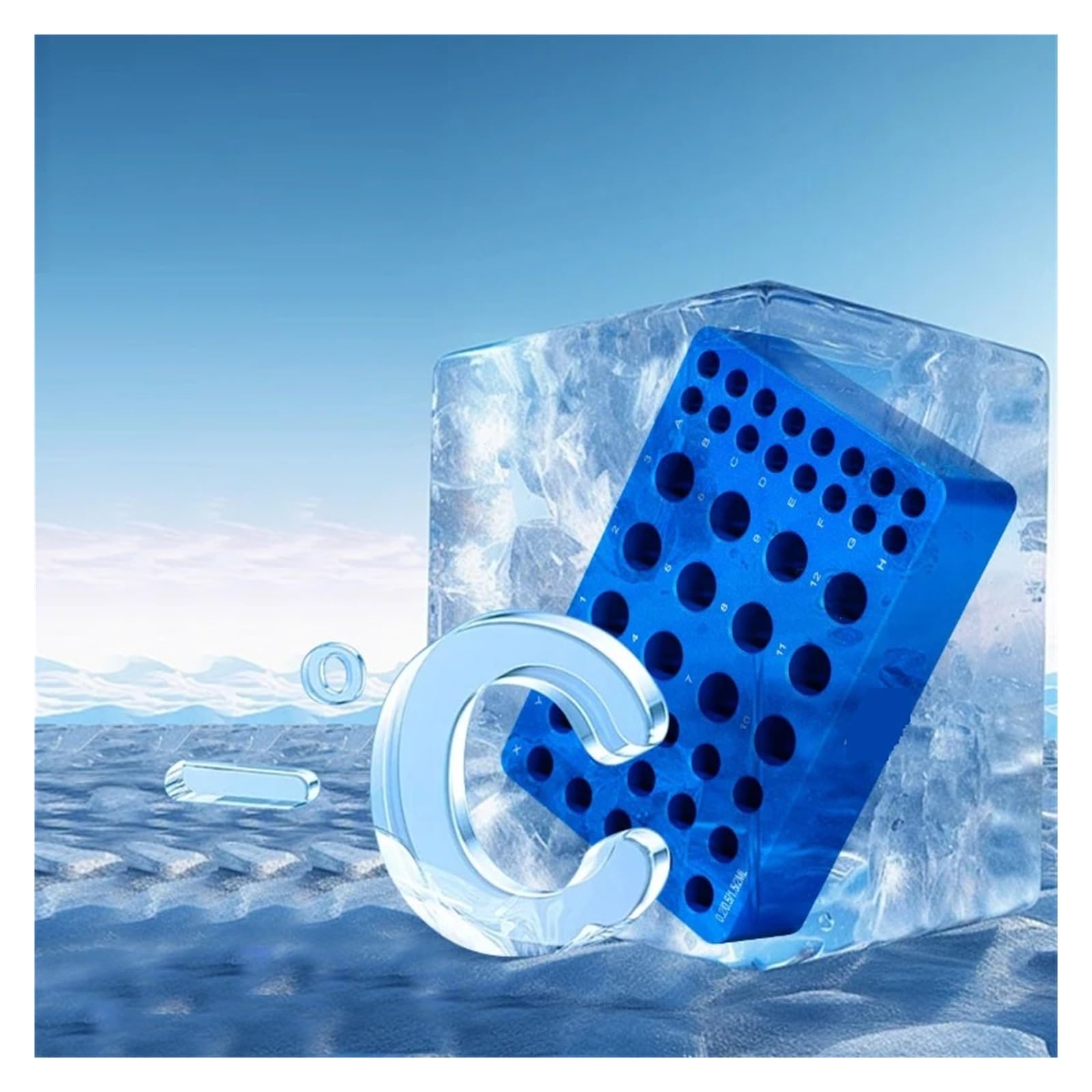 Gradilla Para Tubos De Centrífuga Caja de hielo de aluminio, bloque de tubo centrífugo, termostato de baja temperatura, módulo de congelación multiusos preenfriado, 0,2, 1,5, 5ml | 48Holes-Blue