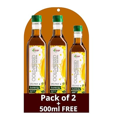 Rav Organics Certified Organic Cold Pressed Mustard Oil – 1 Litre Each (Pack of 2) | Total 2 Litres + 500 ml Free | Pure Cooking Oil Rich in