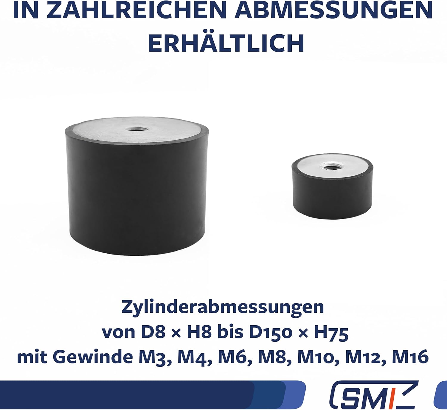 SMI - Rubber Buffer Female Thread M4 Rubber Metal Buffer Vibration Dampening Silent Block - D10 x H10, Thread Depth 4 mm, Natural Rubber 55 Shore, for Mechanical Engineering (Pack of 44)