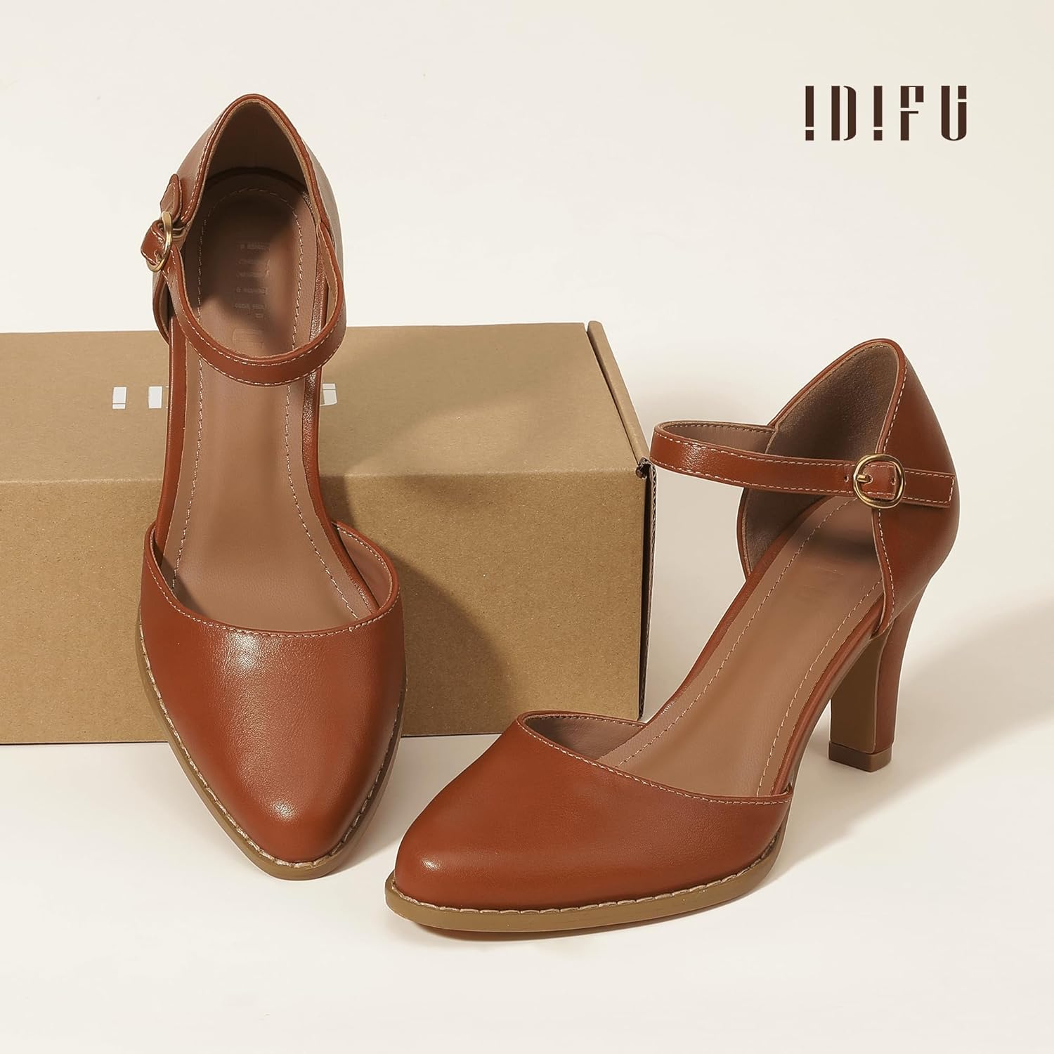 IDIFU IN3 Closed Toe Chunky High Heels Comfortable Dress Shoes for Women Pumps Vintage Heels Dressy Wedding Prom Bridal Party Work Office Business D'Orsay Pumps Shoes - Image 5