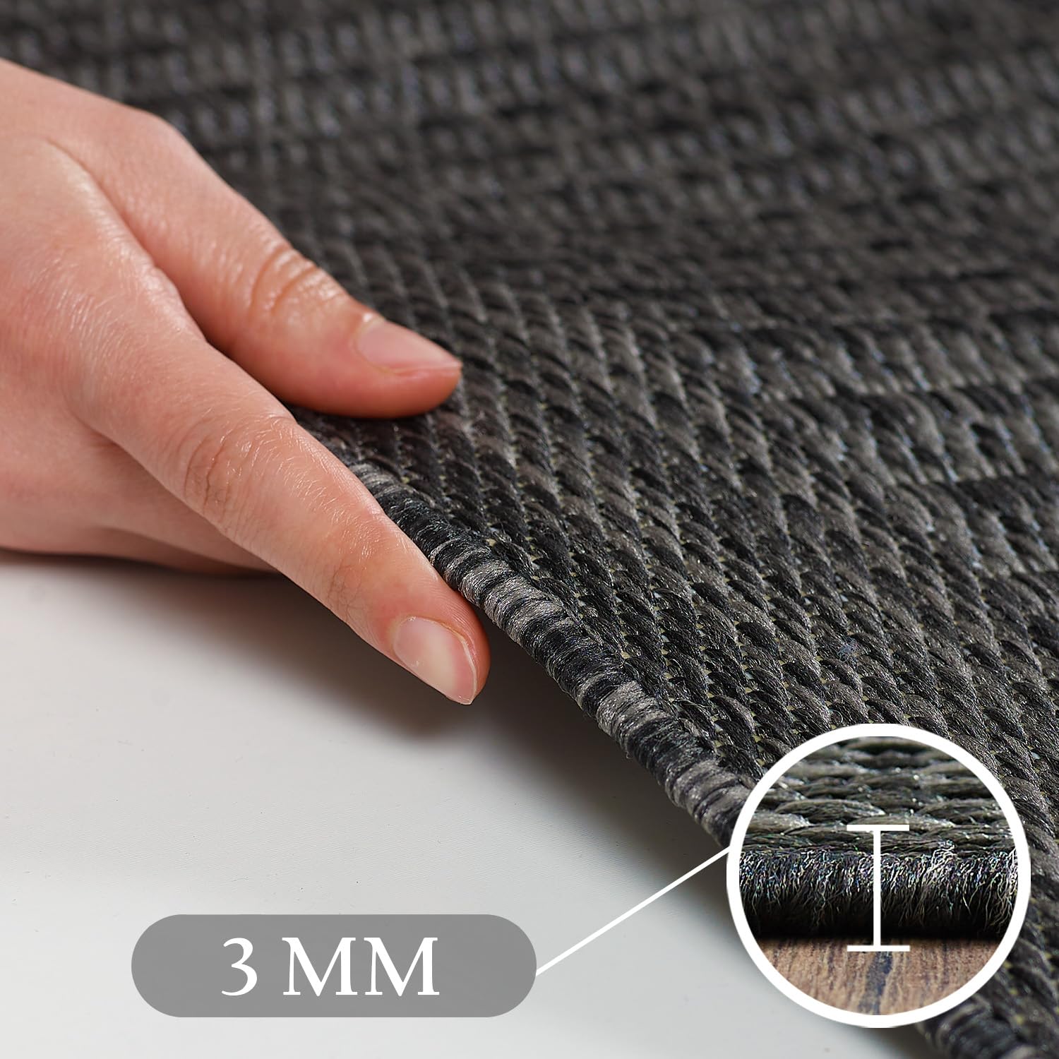 Carpetsale24 Carpetsale24 Outdoor Rug Round Weather Resistant Waterproof 200 cm Black Kitchen Rug Flat Fabric Kitchen Mat for Balcony Patio Garden in use