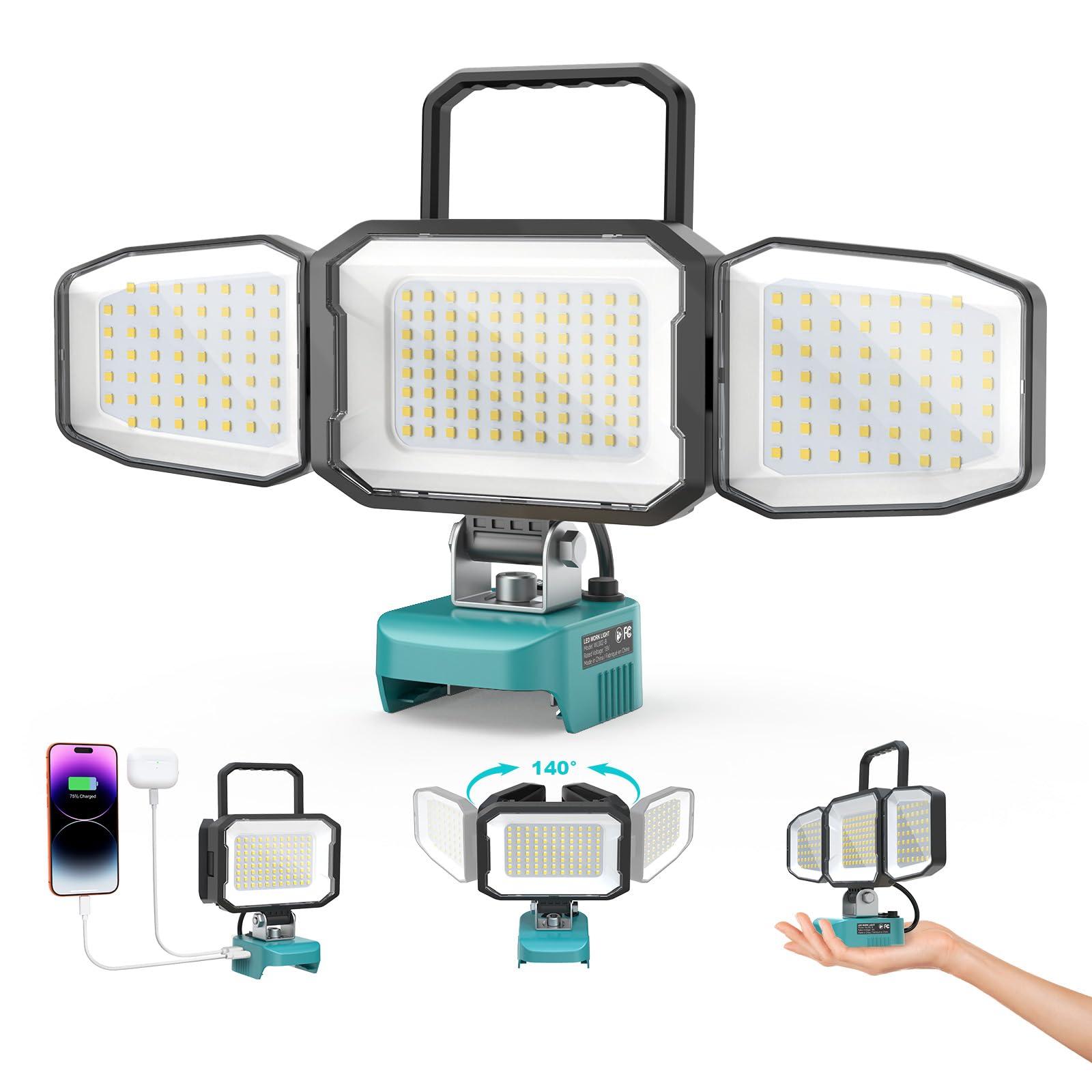 150W Lampe Led Rechargeable Compatible avec Makita 18V(Sans Batterie)