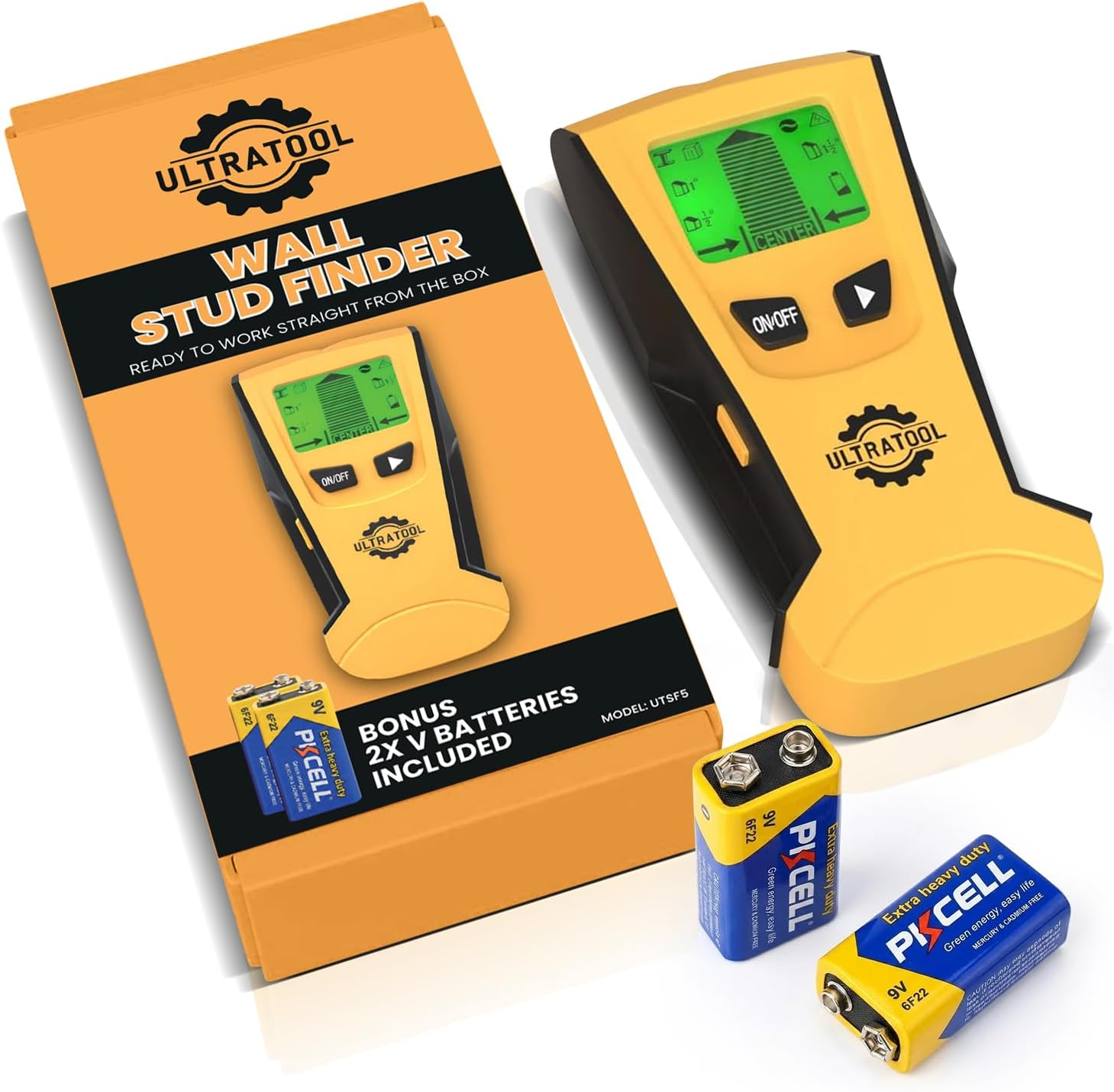 5-in-1 Stud Finder Wall Scanner โ LCD Display, Audio Alarm โ Wood, Metal, AC Wire & Cable Detector โ Extra 9V Battery Included โ Center Finding Sensor โ 12-Month Warranty